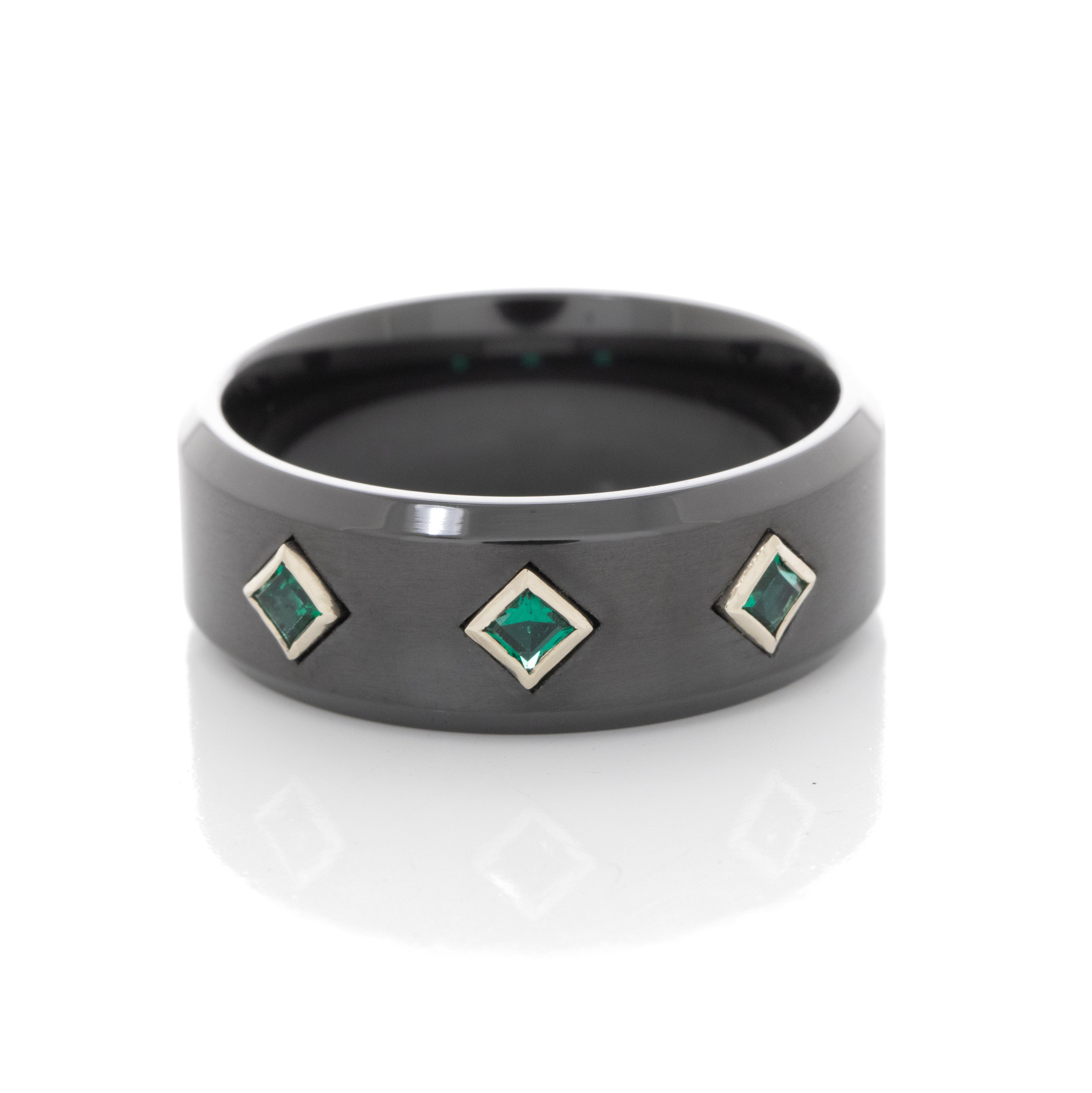 8mm Black Zirconium Ring with Three Princess Cut Gemstones