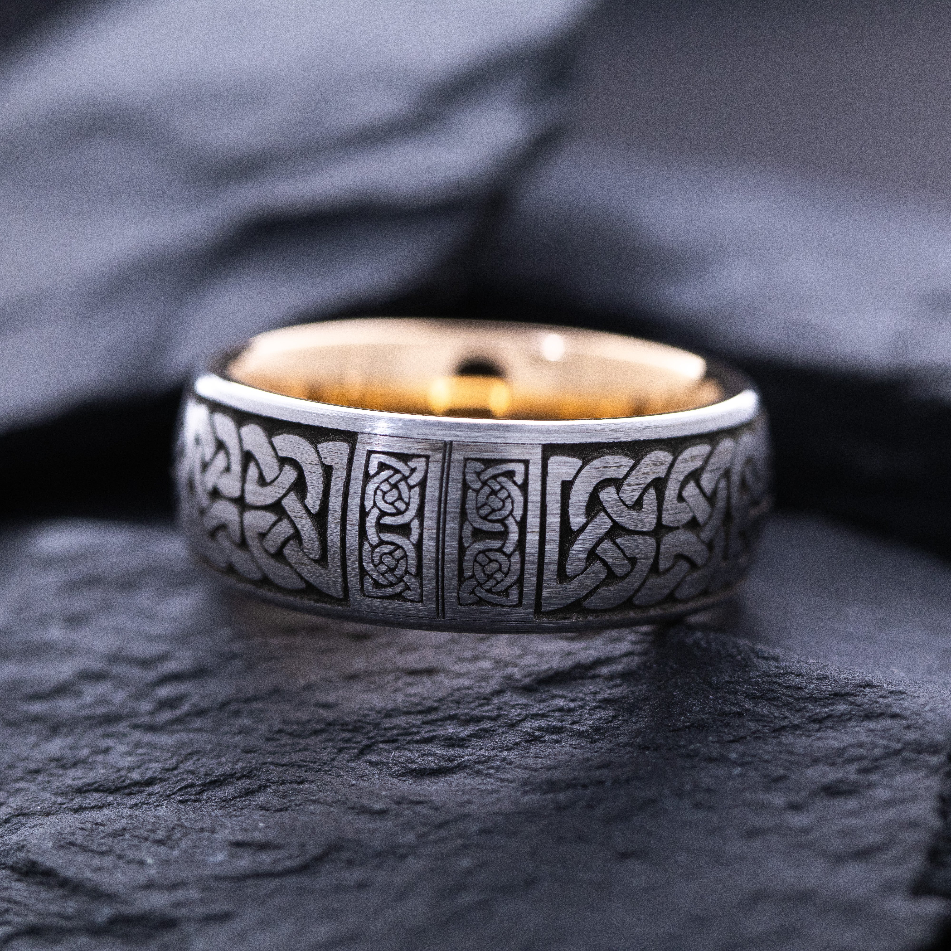 8mm Tungsten Carbide Ring with Celtic Cross and Rose Gold Plating