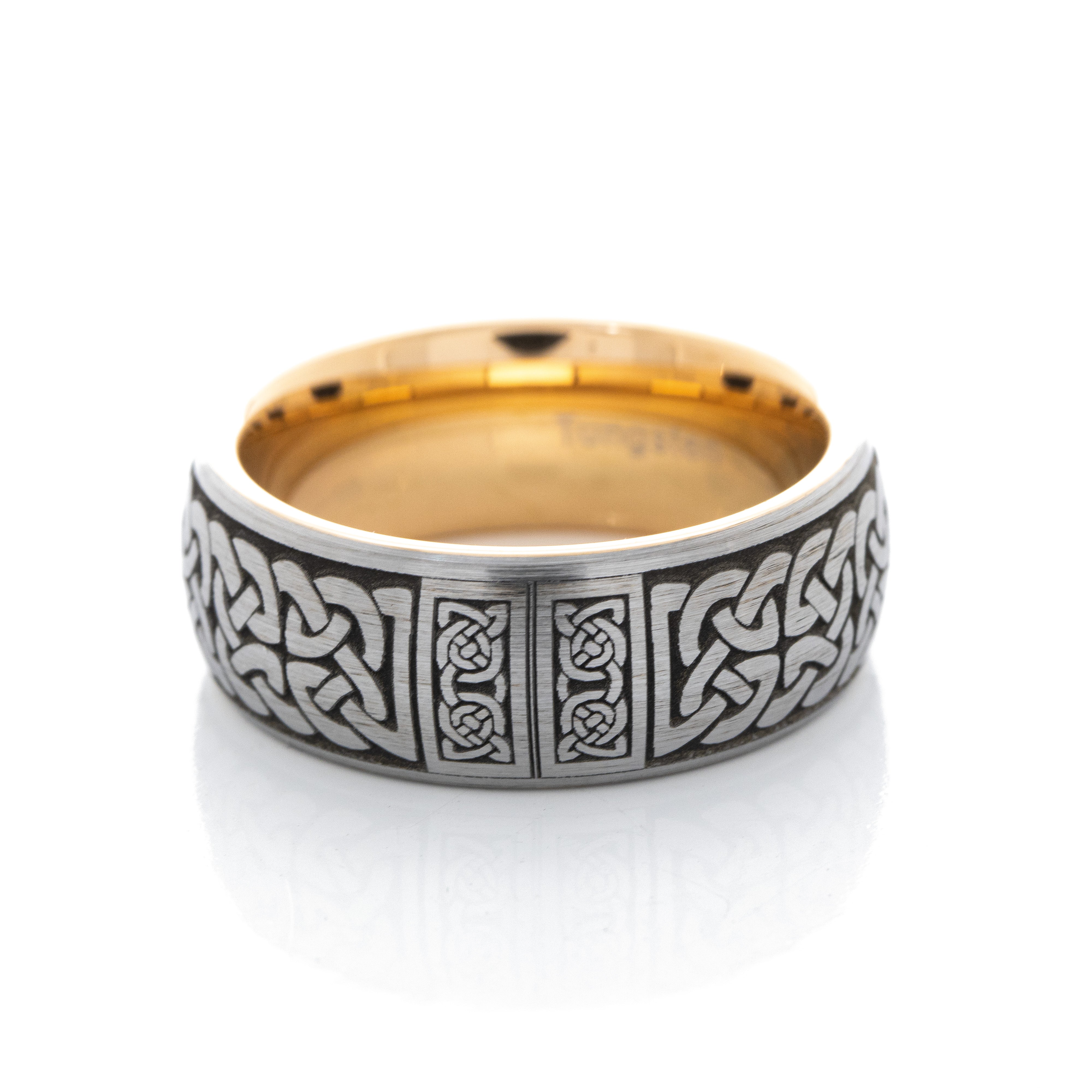 8mm Tungsten Carbide Ring with Celtic Cross and Rose Gold Plating