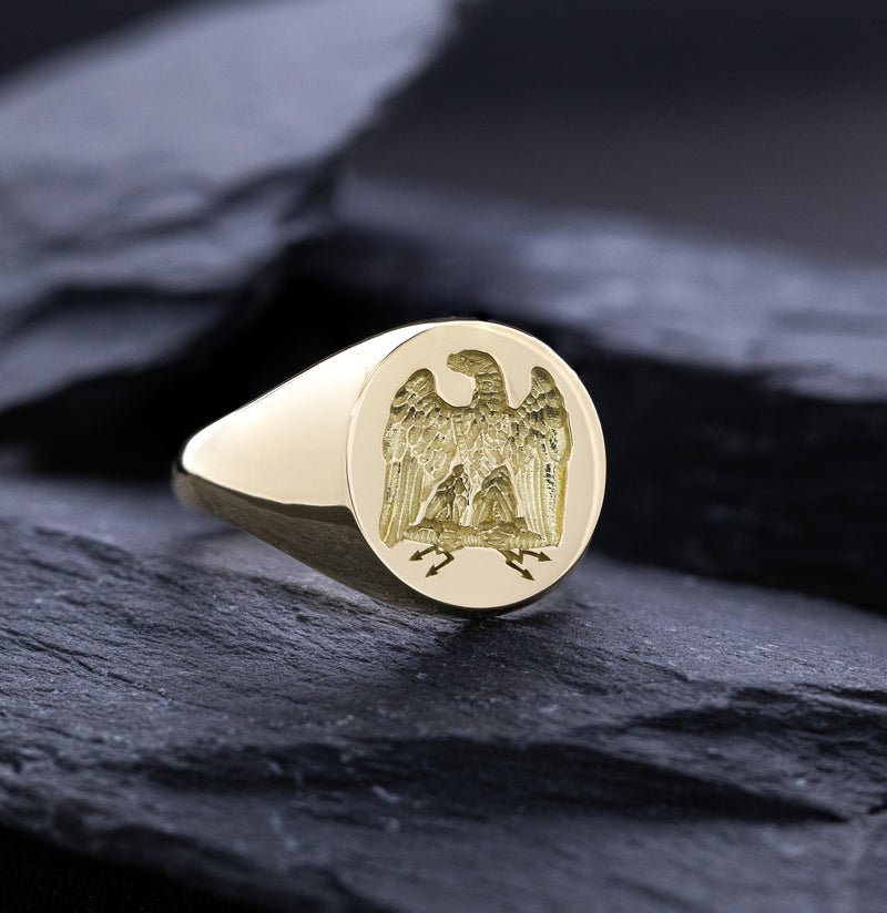 Napoleonic Eagle, Wax Seal Signet Ring, 14k Solid Yellow Gold Ring with French Napoleonic Eagle