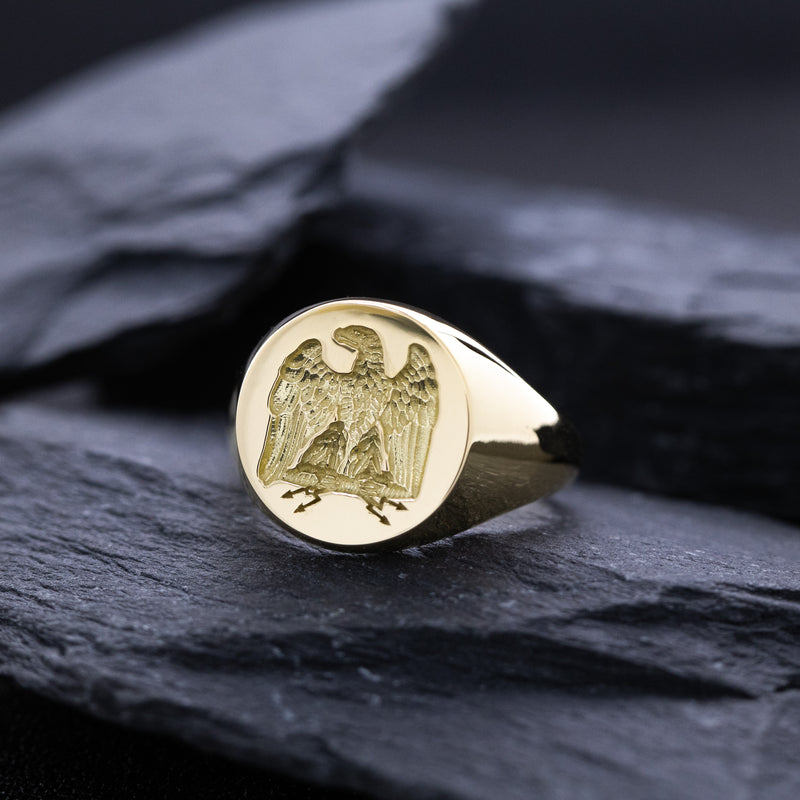 Napoleonic Eagle, Wax Seal Signet Ring, 14k Solid Yellow Gold Ring with French Napoleonic Eagle