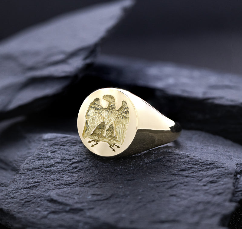 Napoleonic Eagle, Wax Seal Signet Ring, 14k Solid Yellow Gold Ring with French Napoleonic Eagle