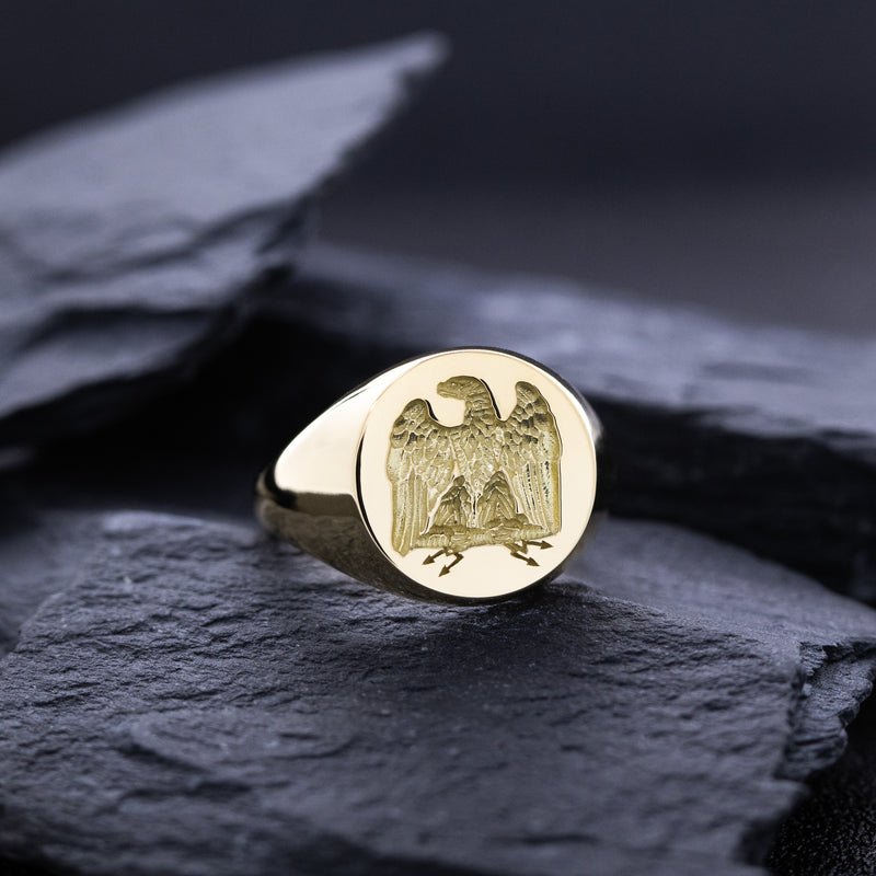 Napoleonic Eagle, Wax Seal Signet Ring, 14k Solid Yellow Gold Ring with French Napoleonic Eagle