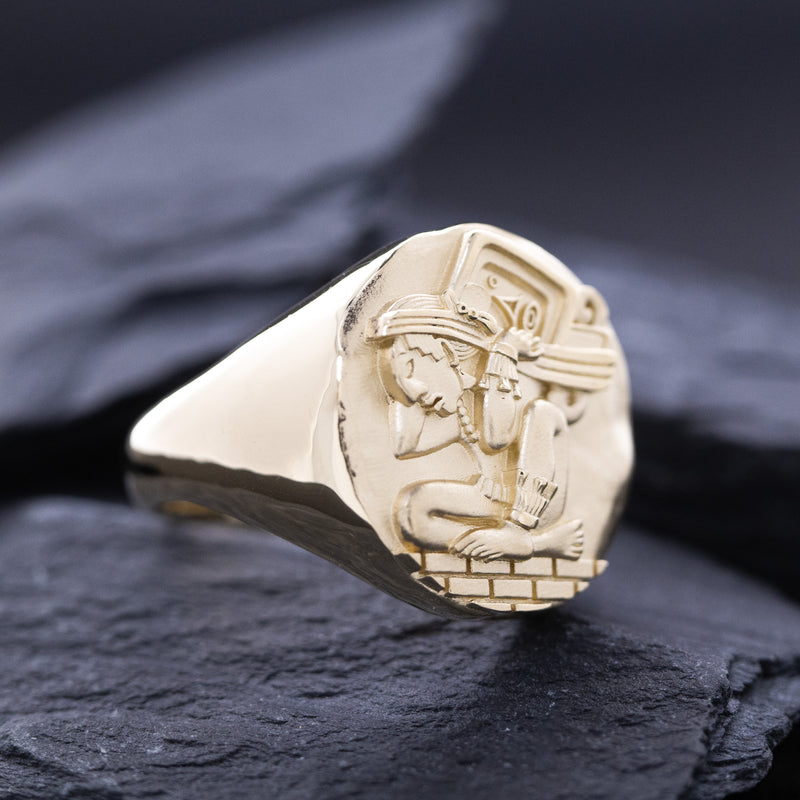 Mayan Solid Yellow Gold Signet Ring