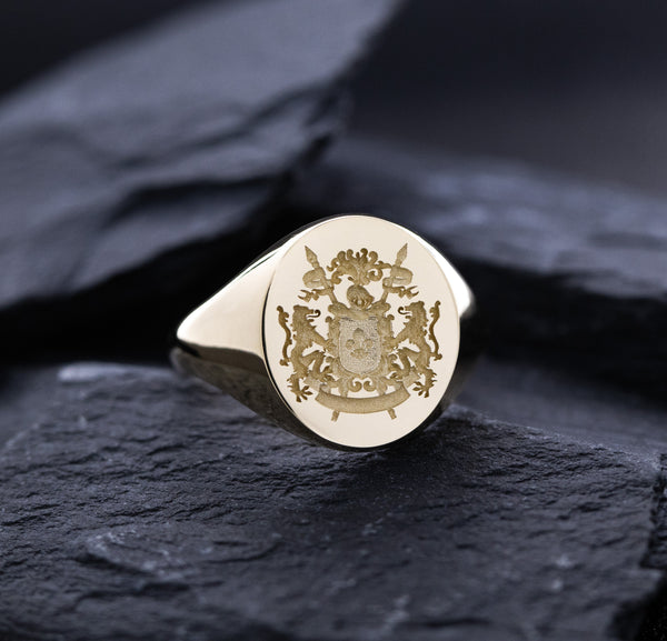 Create Your Own Family Crest Wax Seal Signet Ring, 14k Solid Yellow Gold Ring