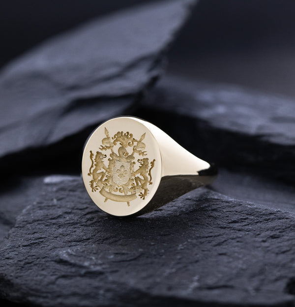 Create Your Own Family Crest Wax Seal Signet Ring, 14k Solid Yellow Gold Ring