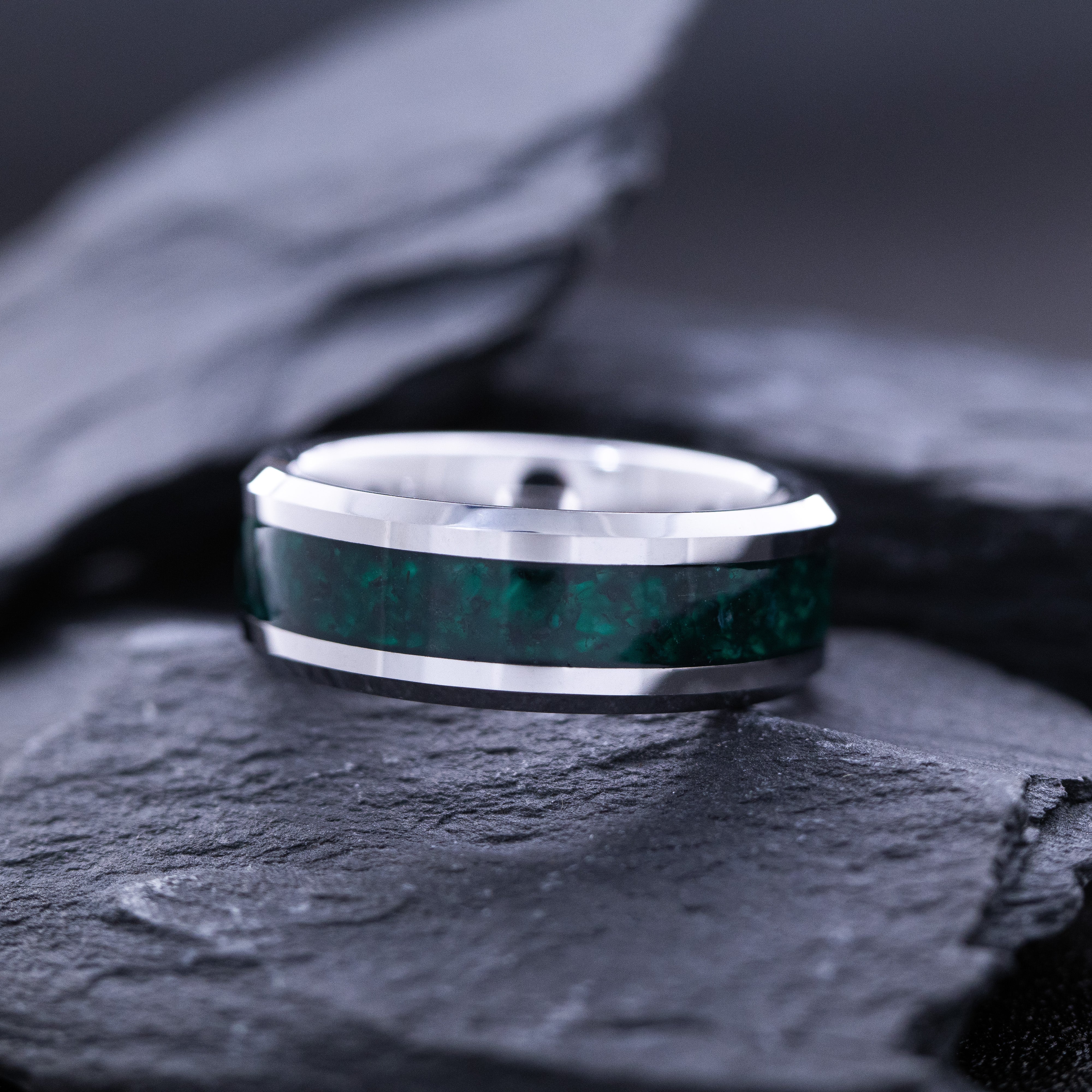 8mm Tungsten Ring with Green Agate Inlay