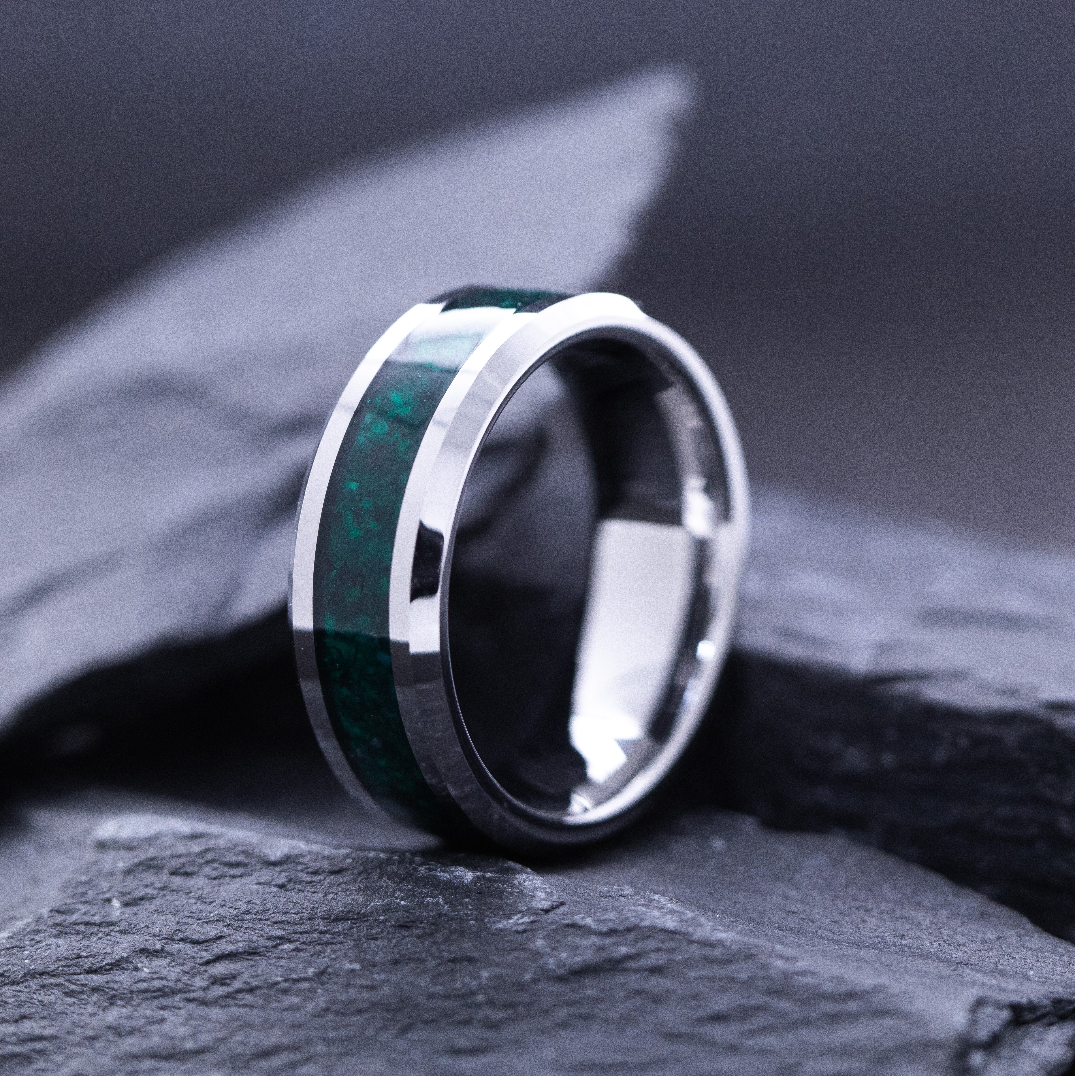 8mm Tungsten Ring with Green Agate Inlay