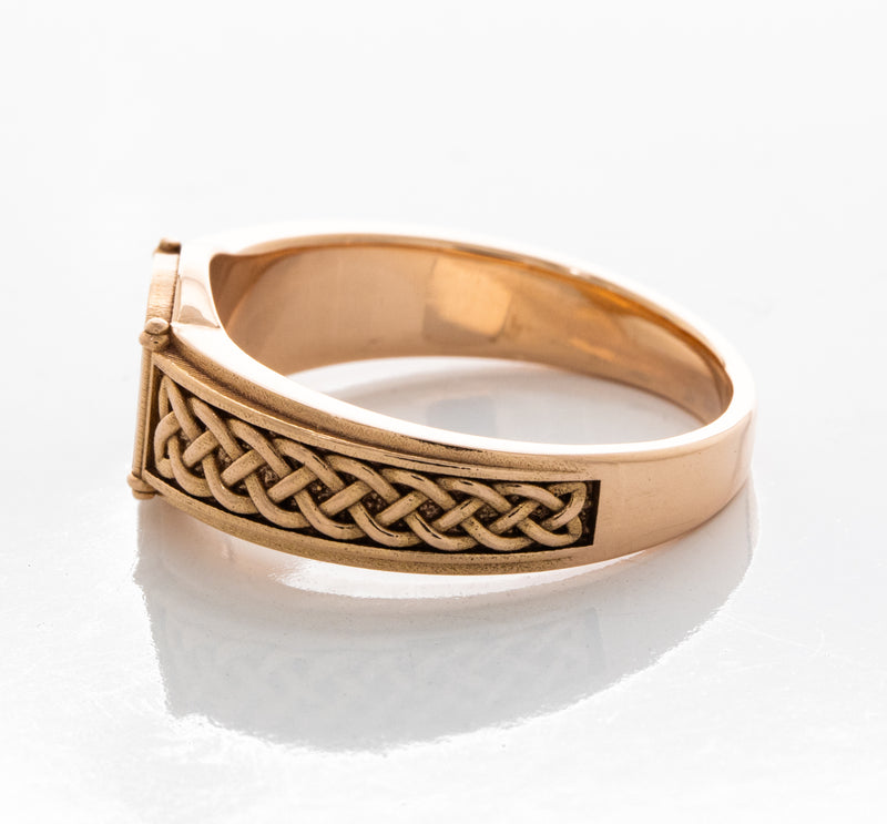 Norse Algiz Rune with Braids, 14k Solid Rose Gold Signet Ring