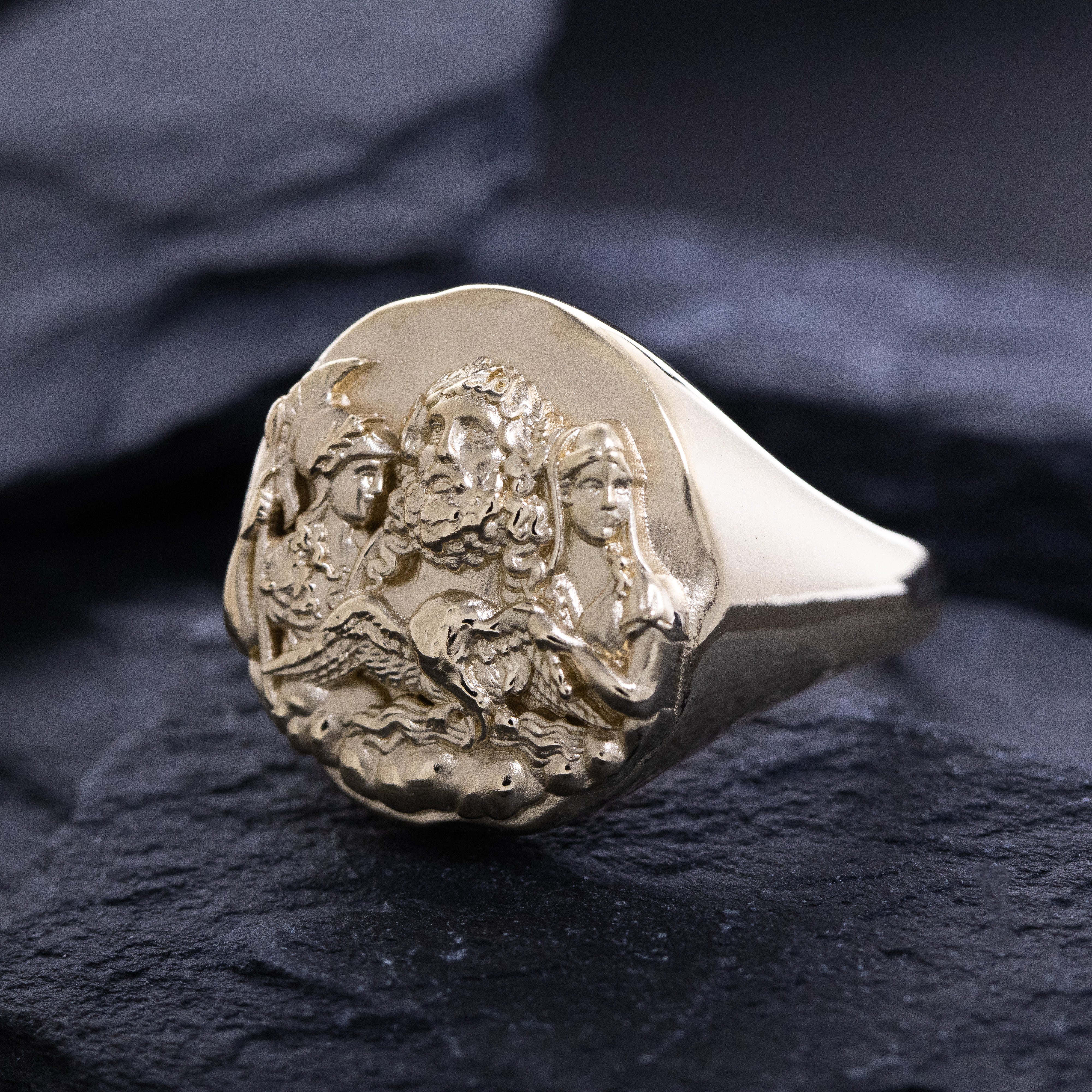 Solid 14k Yellow Gold Signet Ring with Ancient Greek People