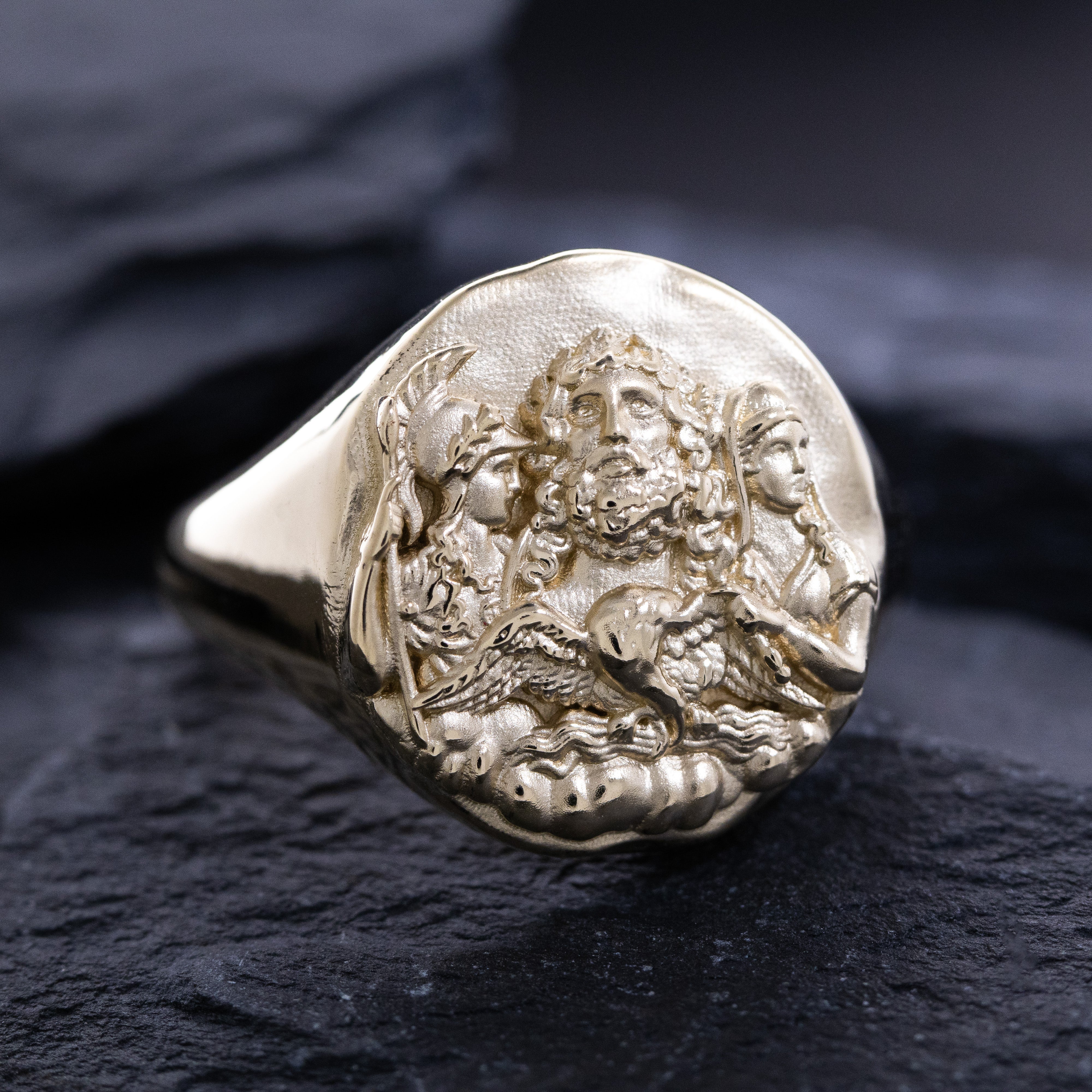 Solid 14k Yellow Gold Signet Ring with Ancient Greek People
