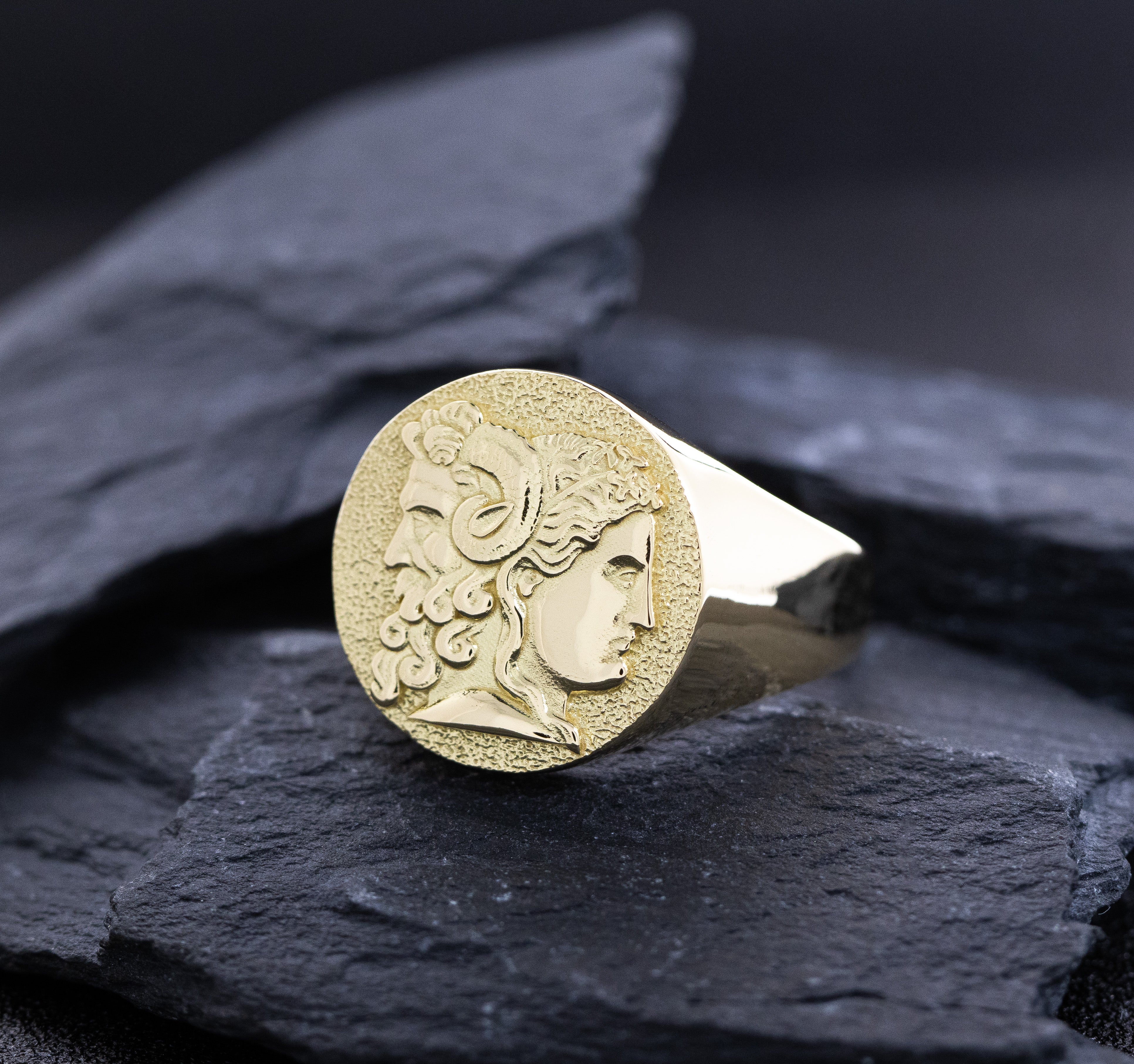 Janus Roman Deity Solid Yellow Gold Signet Ring