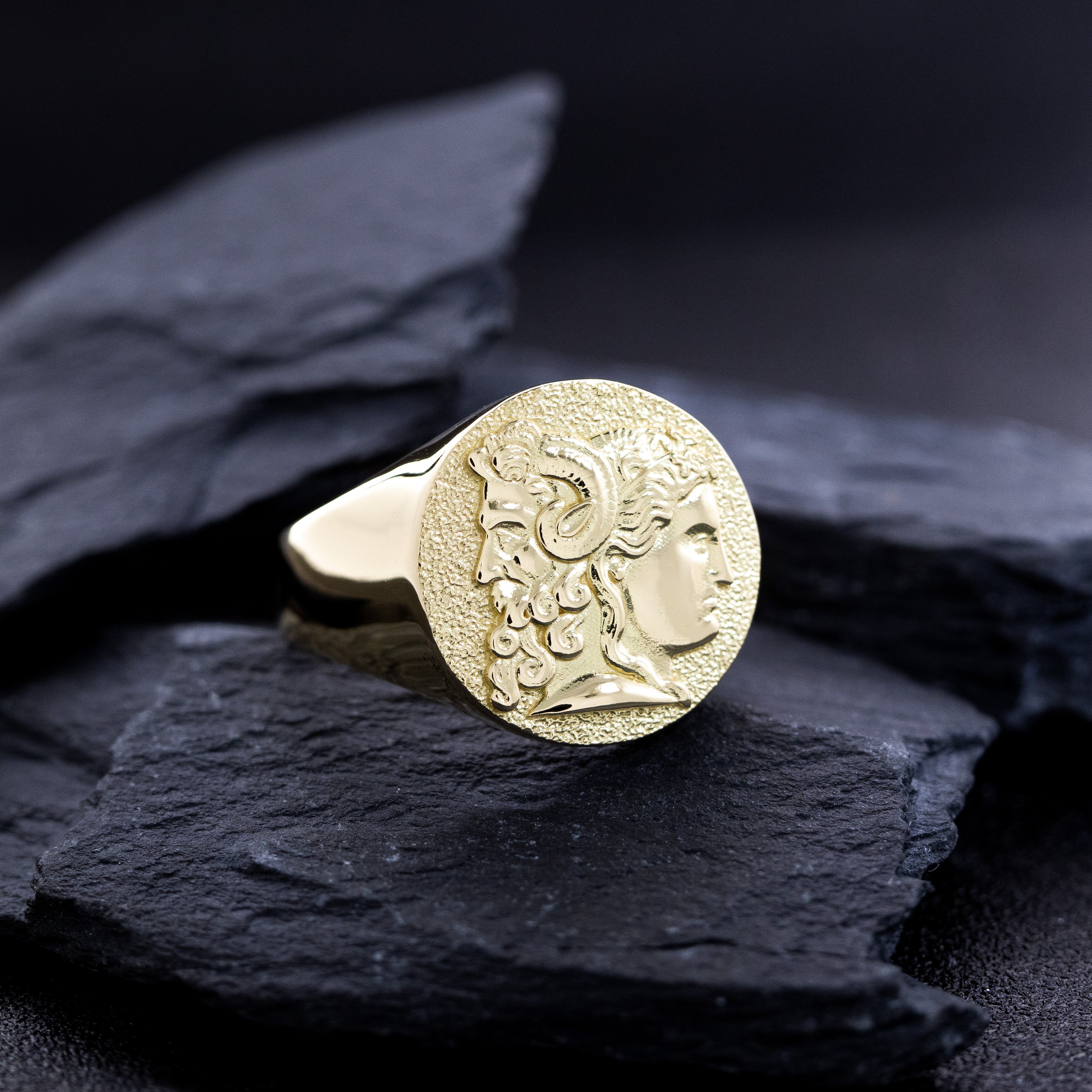 Janus Roman Deity Solid Yellow Gold Signet Ring
