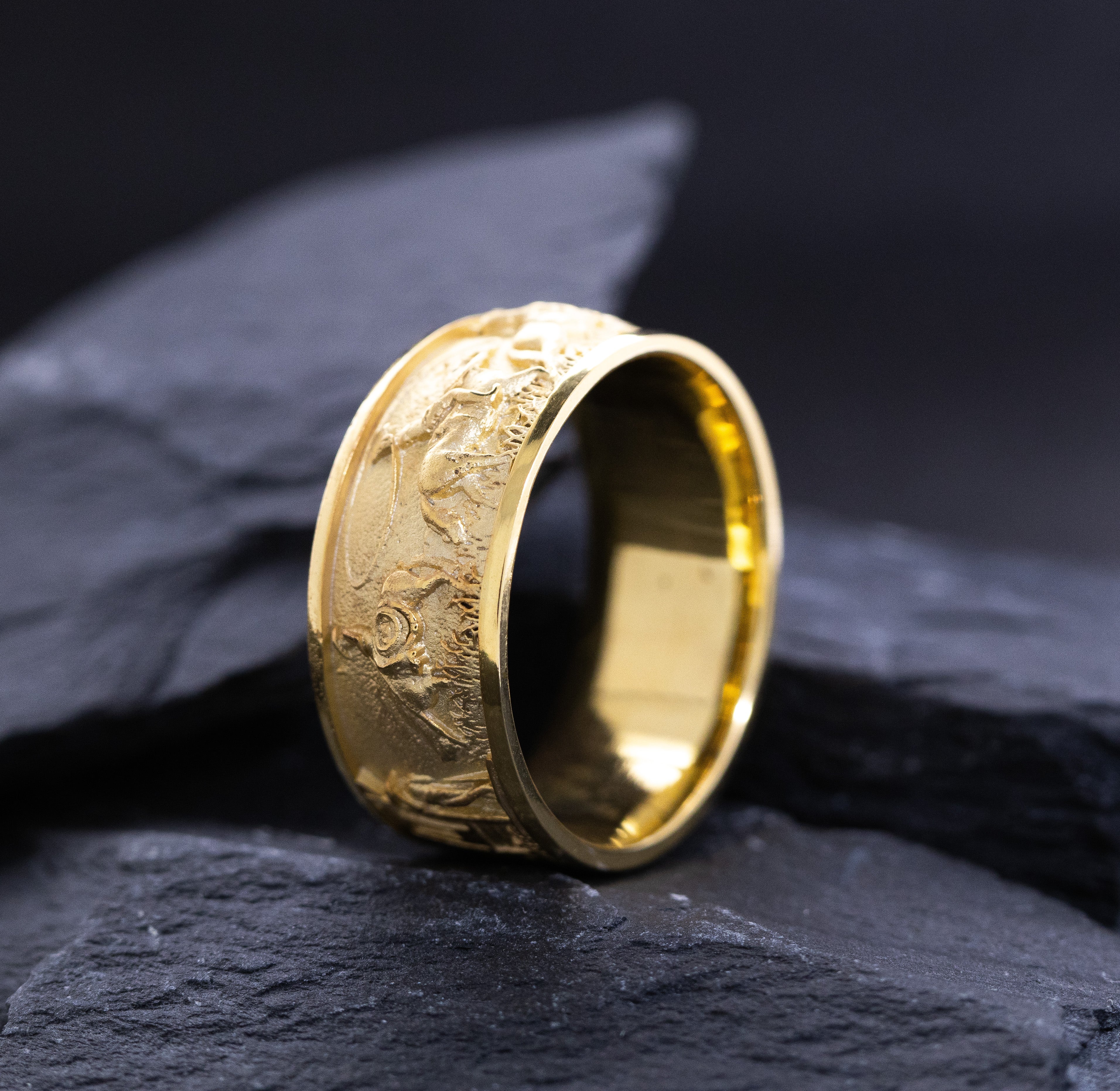 10mm Solid Yellow Gold Band with Western Cowboys and Bulls
