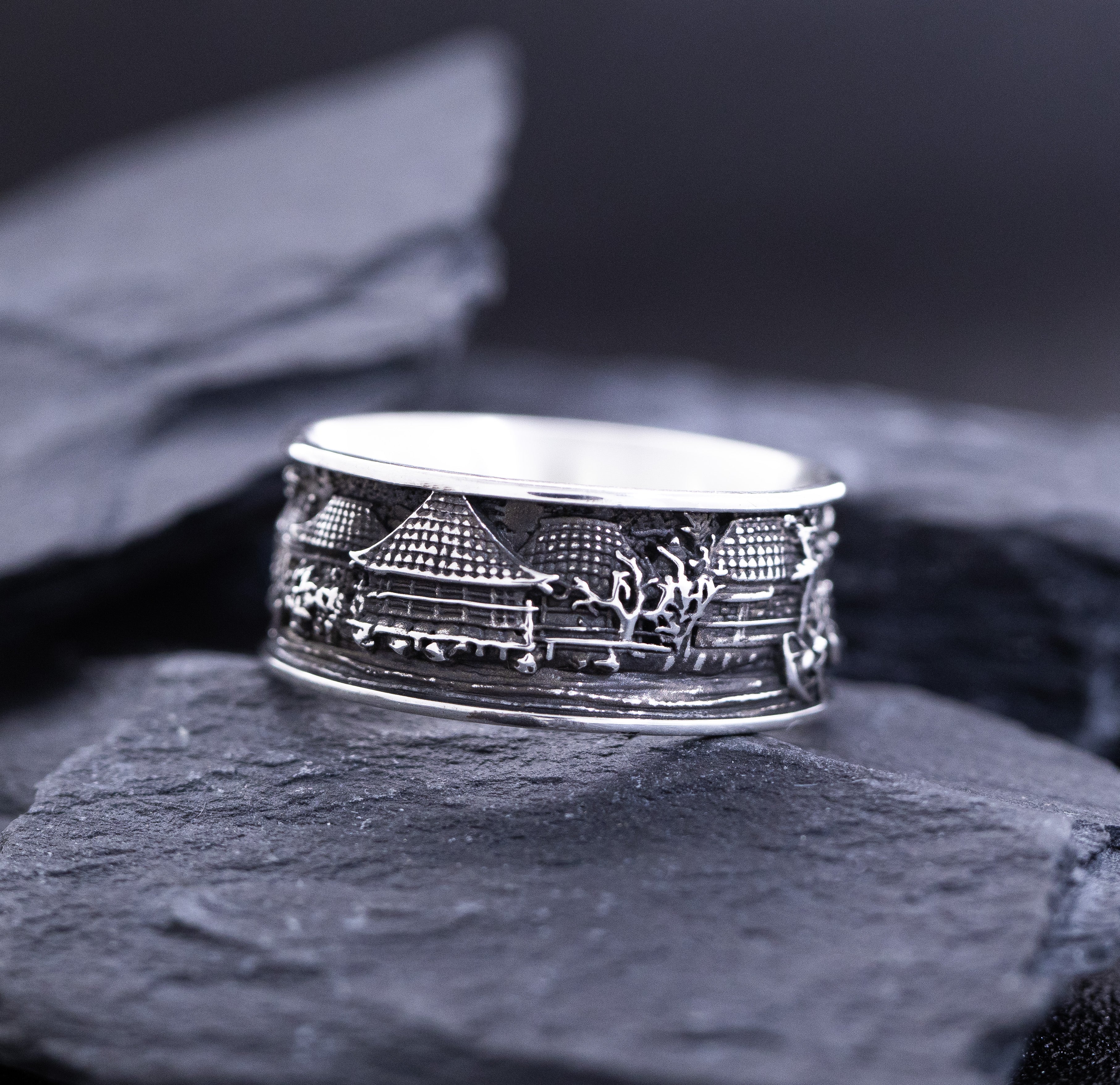 Sterling Silver Ring Inspired by Japanese Woodblock Artwork