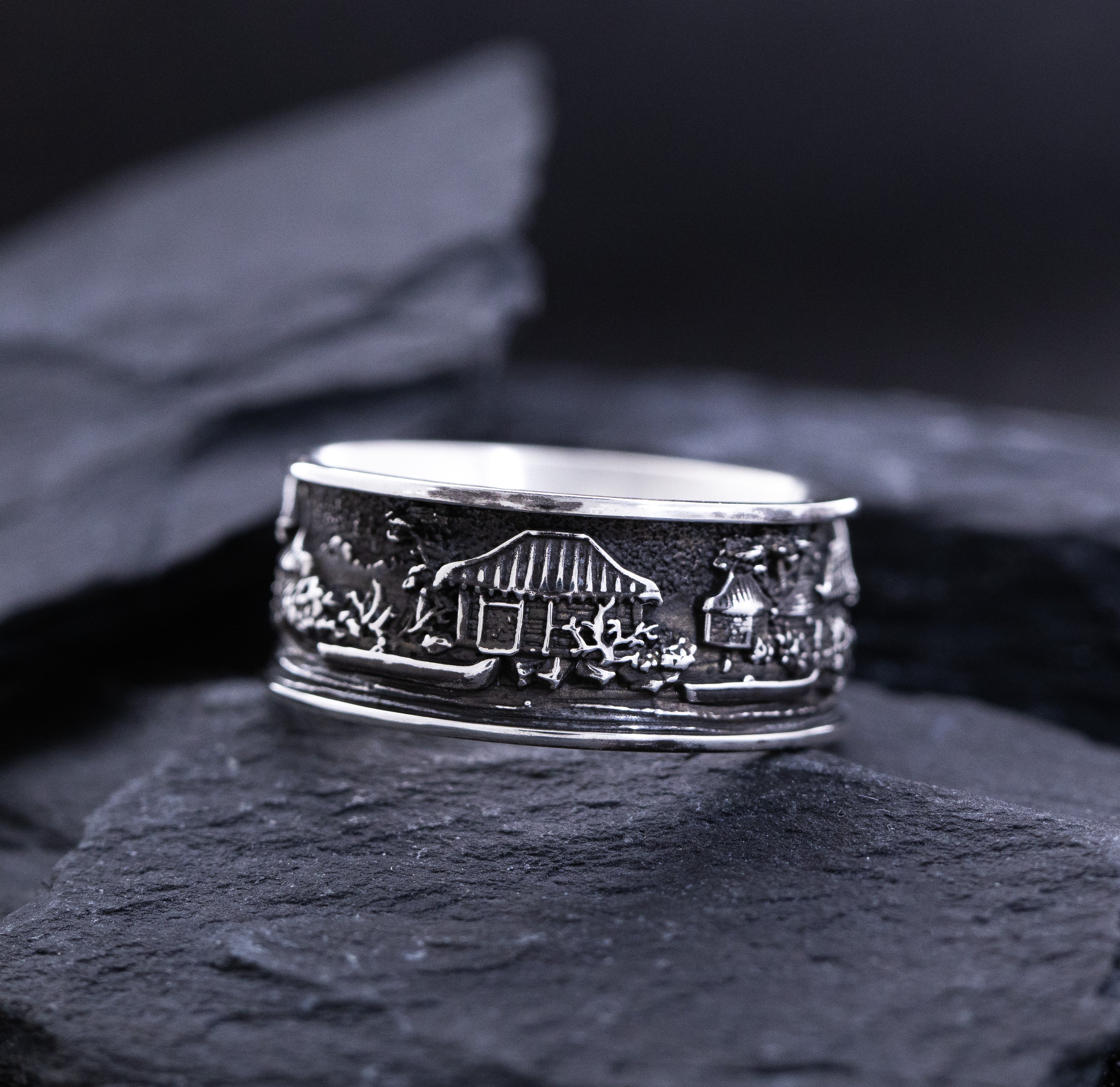 Sterling Silver Ring Inspired by Japanese Woodblock Artwork