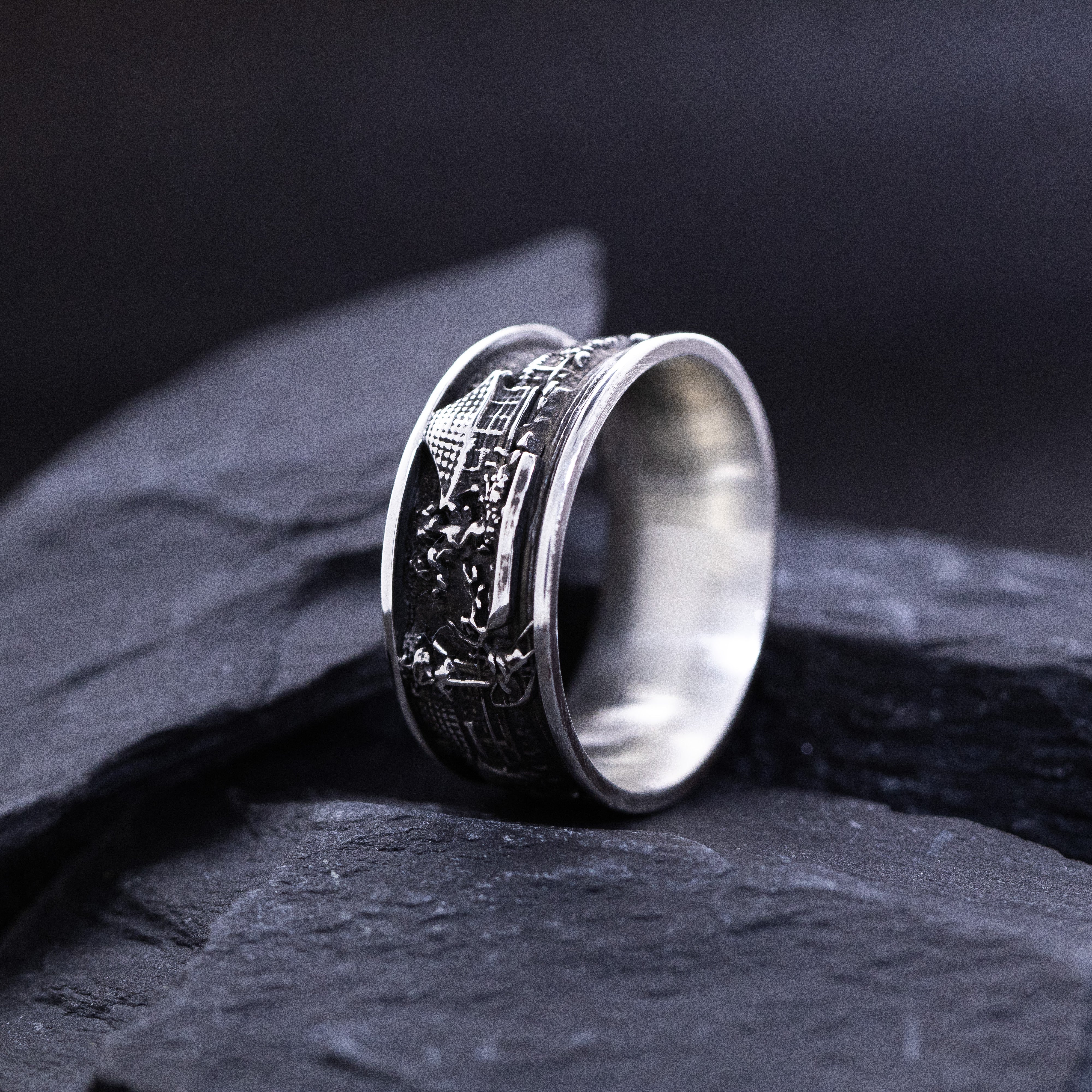 Sterling Silver Ring Inspired by Japanese Woodblock Artwork