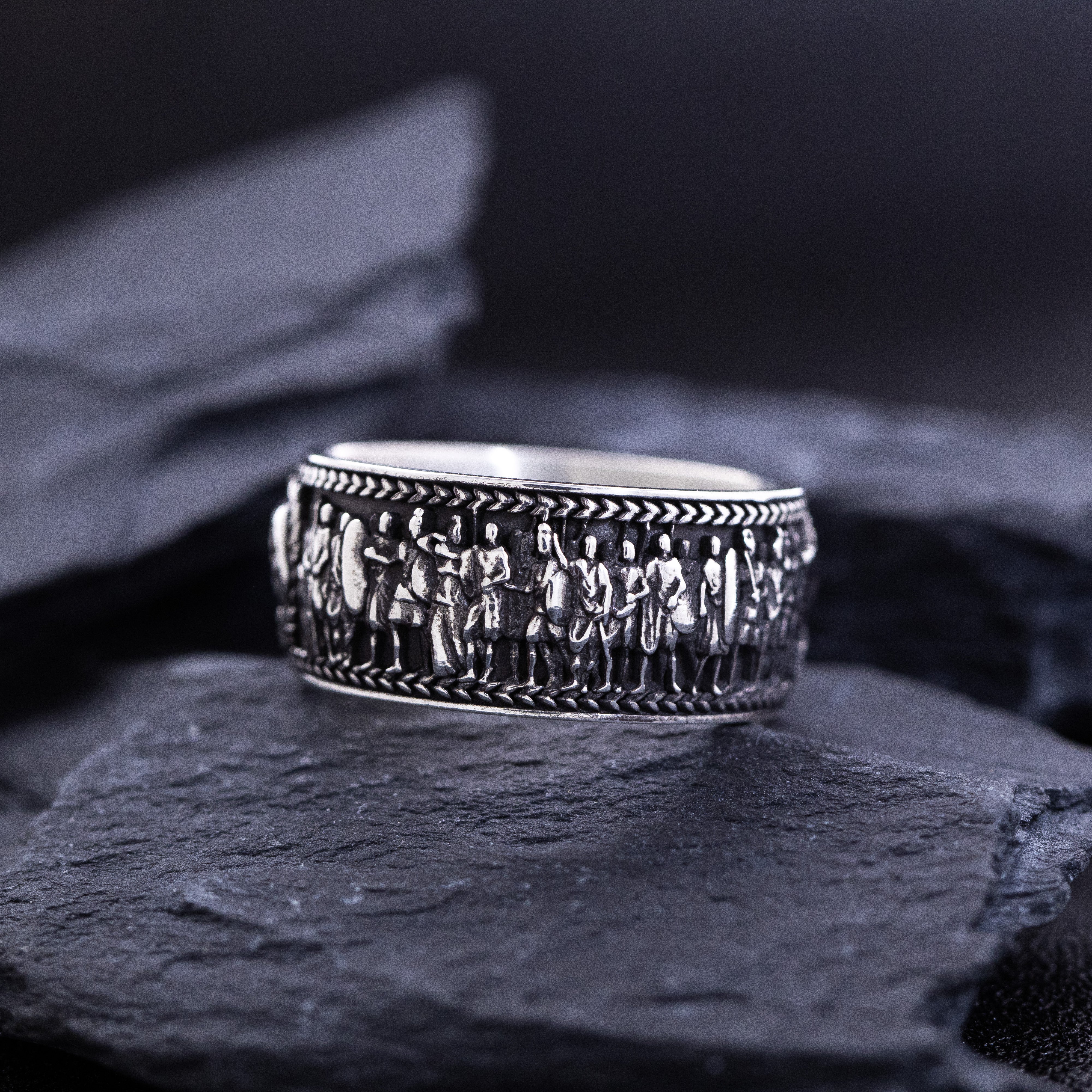 Roman Sterling Silver Ring with Emperor Caracalla's Relief and Capitoline Wolf