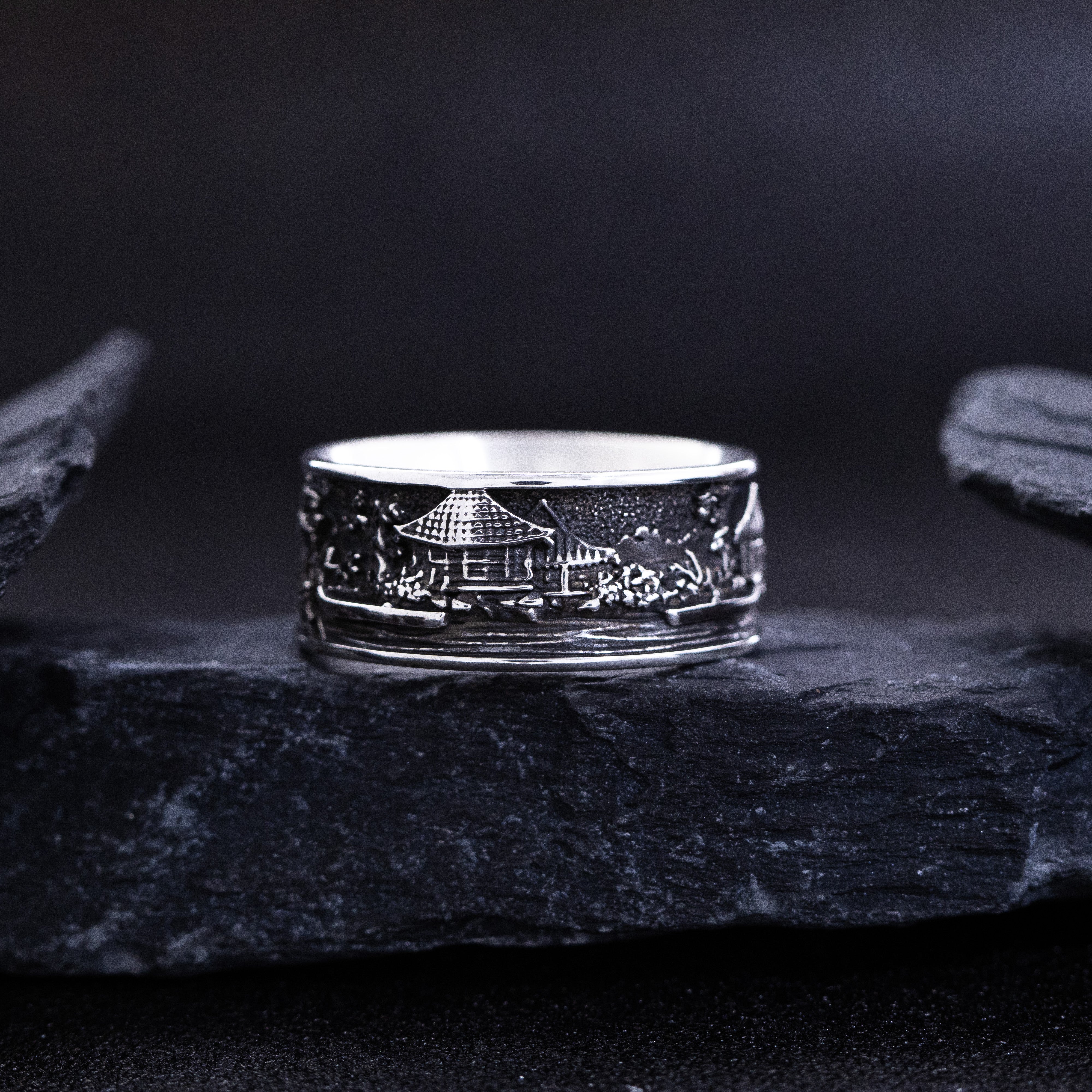 Sterling Silver Ring Inspired by Japanese Woodblock Artwork