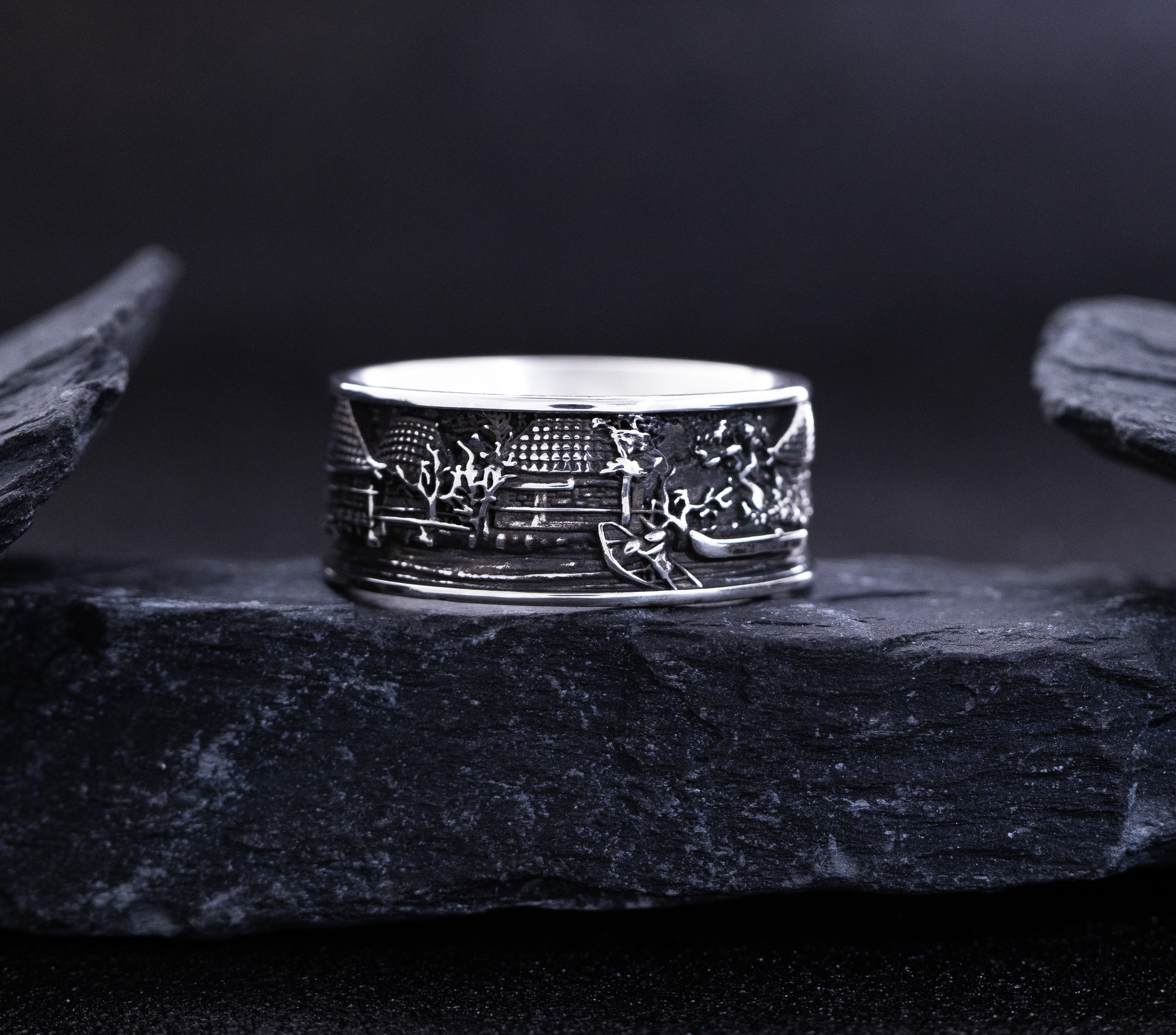 Sterling Silver Ring Inspired by Japanese Woodblock Artwork