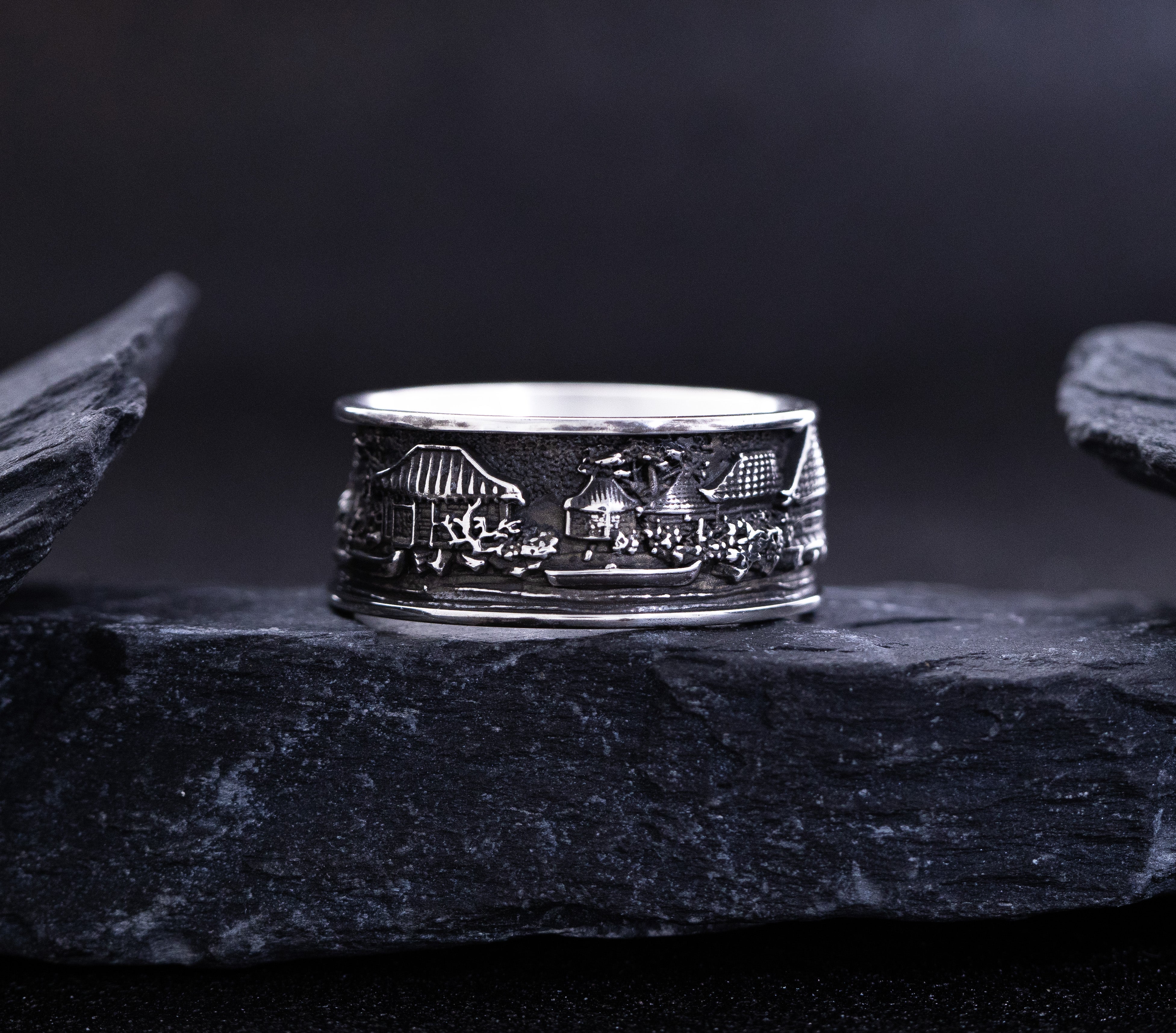 Sterling Silver Ring Inspired by Japanese Woodblock Artwork