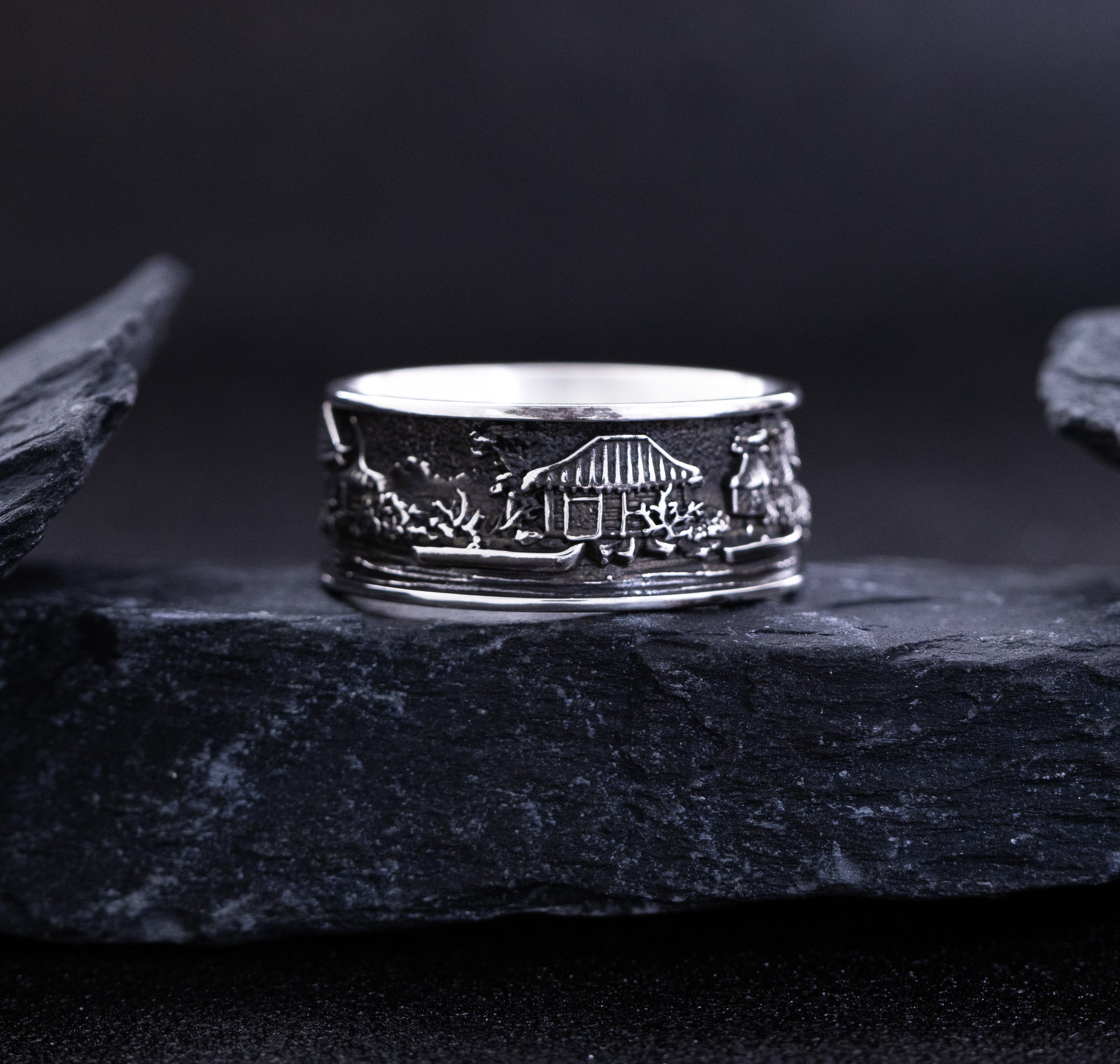 Sterling Silver Ring Inspired by Japanese Woodblock Artwork