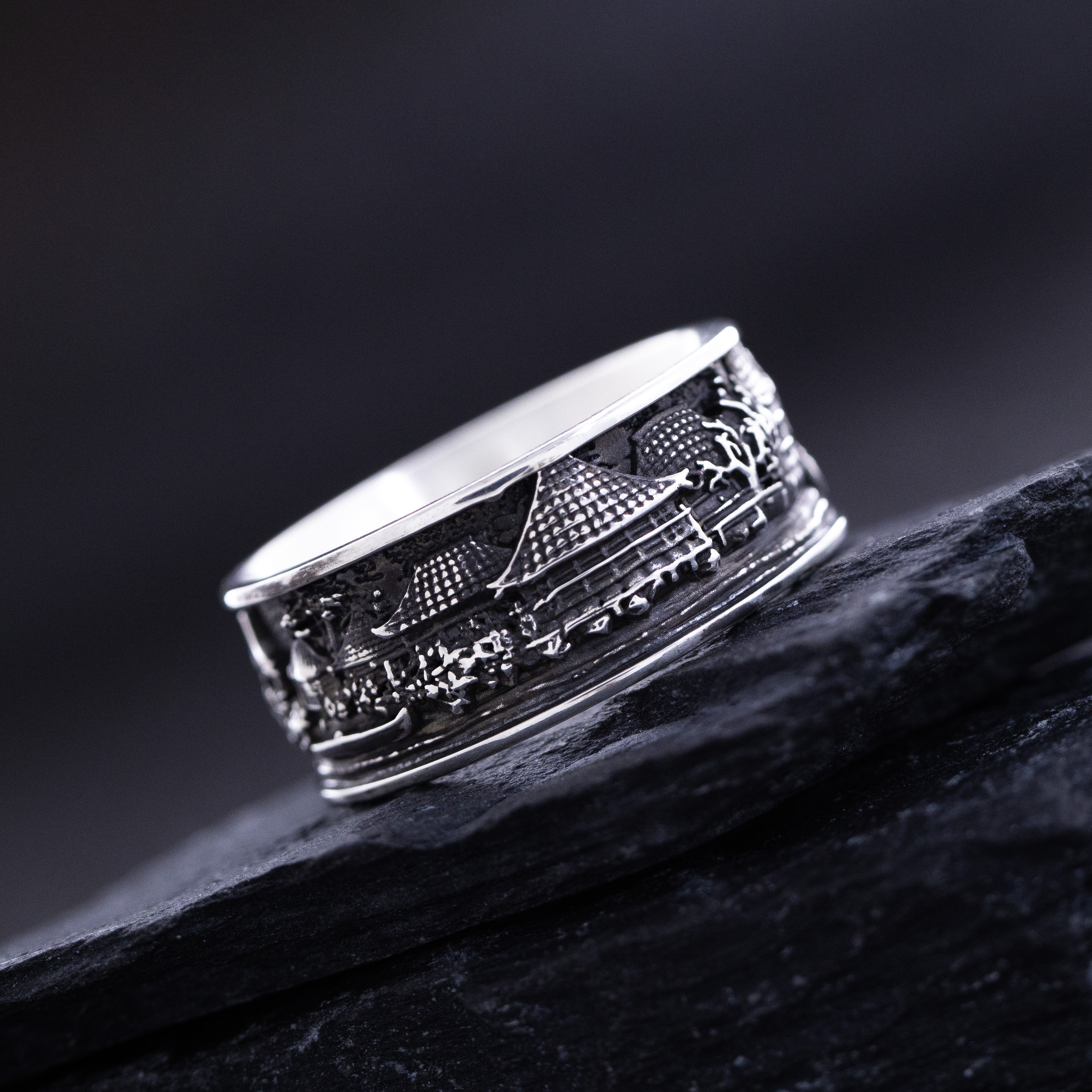 Sterling Silver Ring Inspired by Japanese Woodblock Artwork