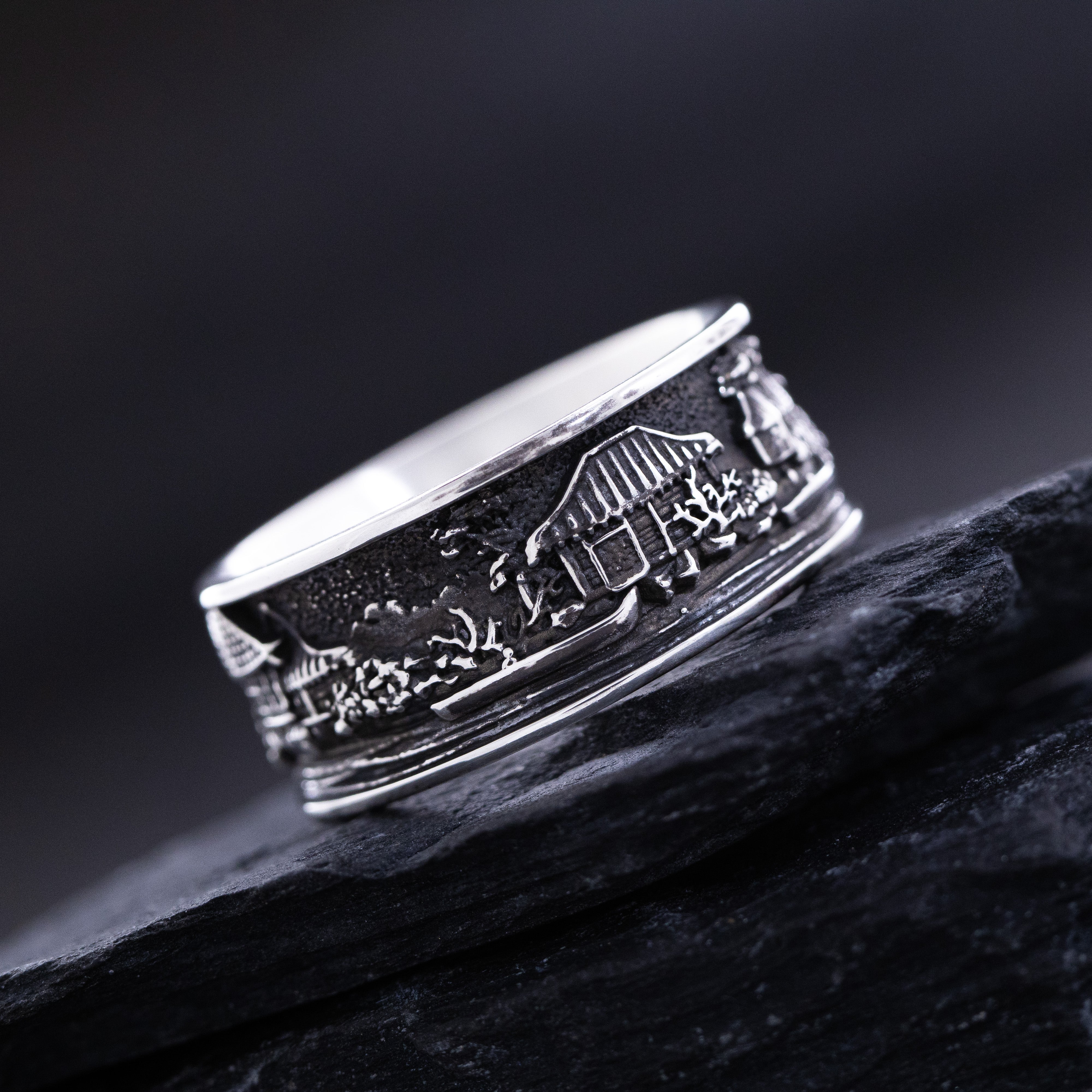 Sterling Silver Ring Inspired by Japanese Woodblock Artwork