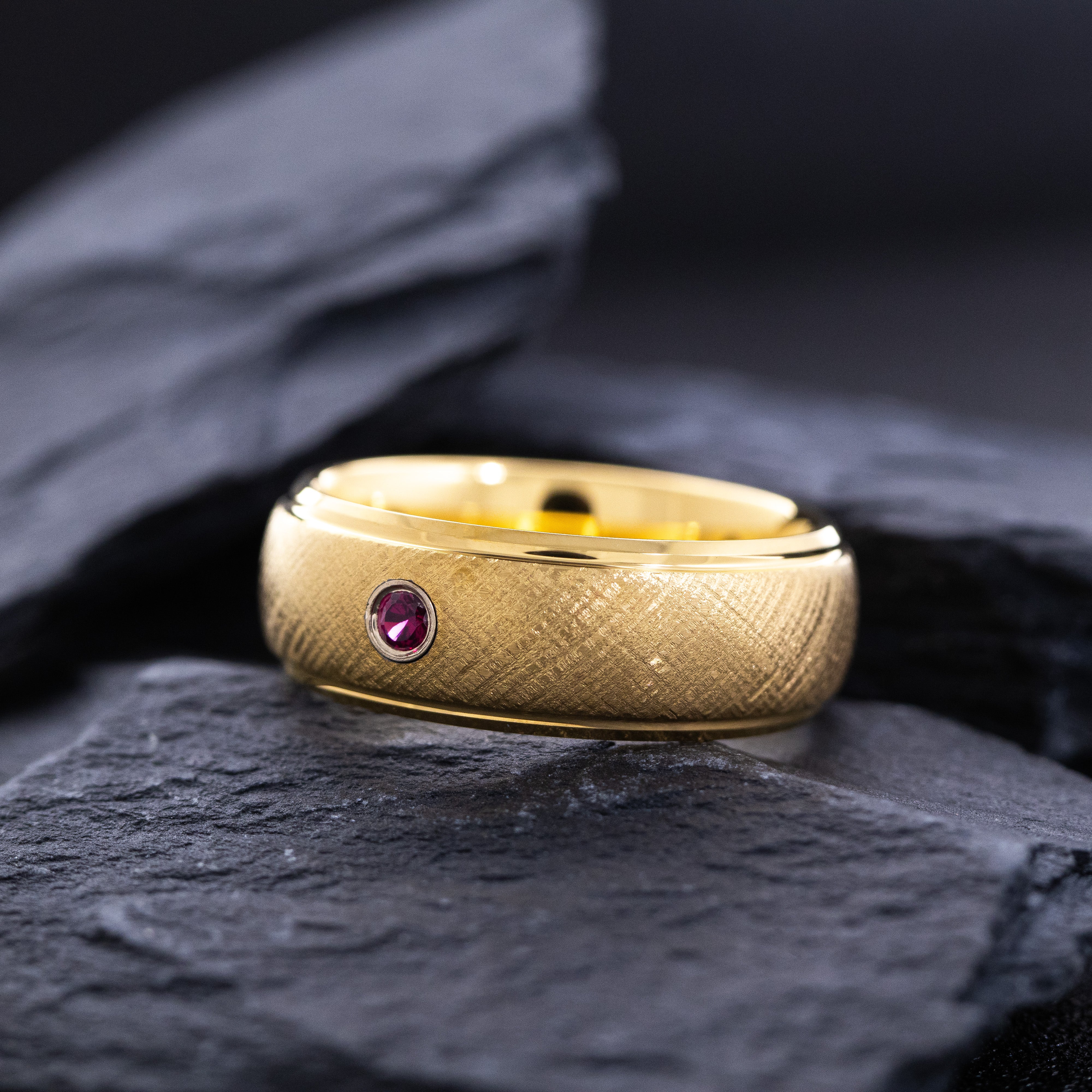 8mm Yellow Gold Dome Tungsten Carbide Ring with Round Cut Gemstone