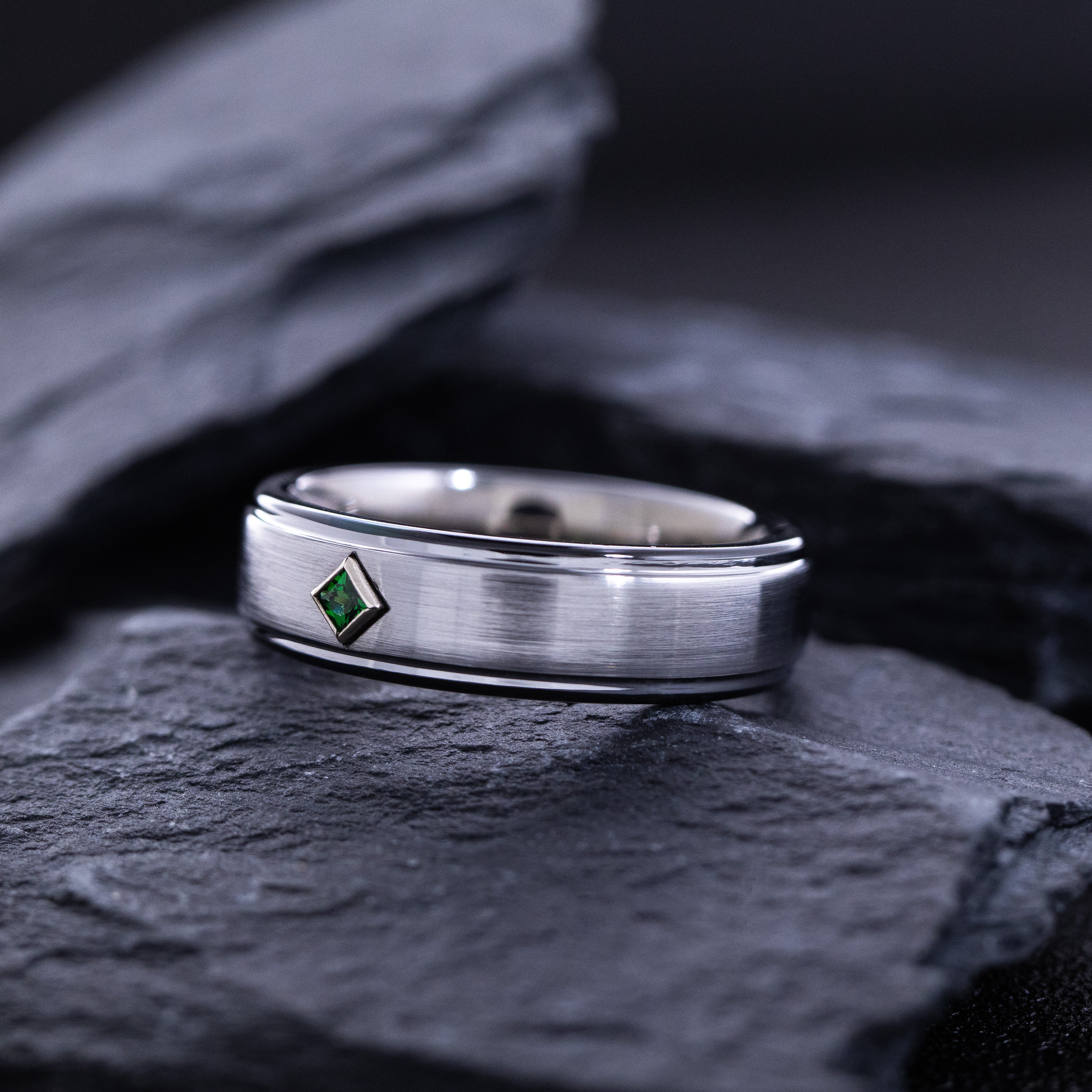 6mm Silver Tungsten Carbide Wedding Ring with Gemstone