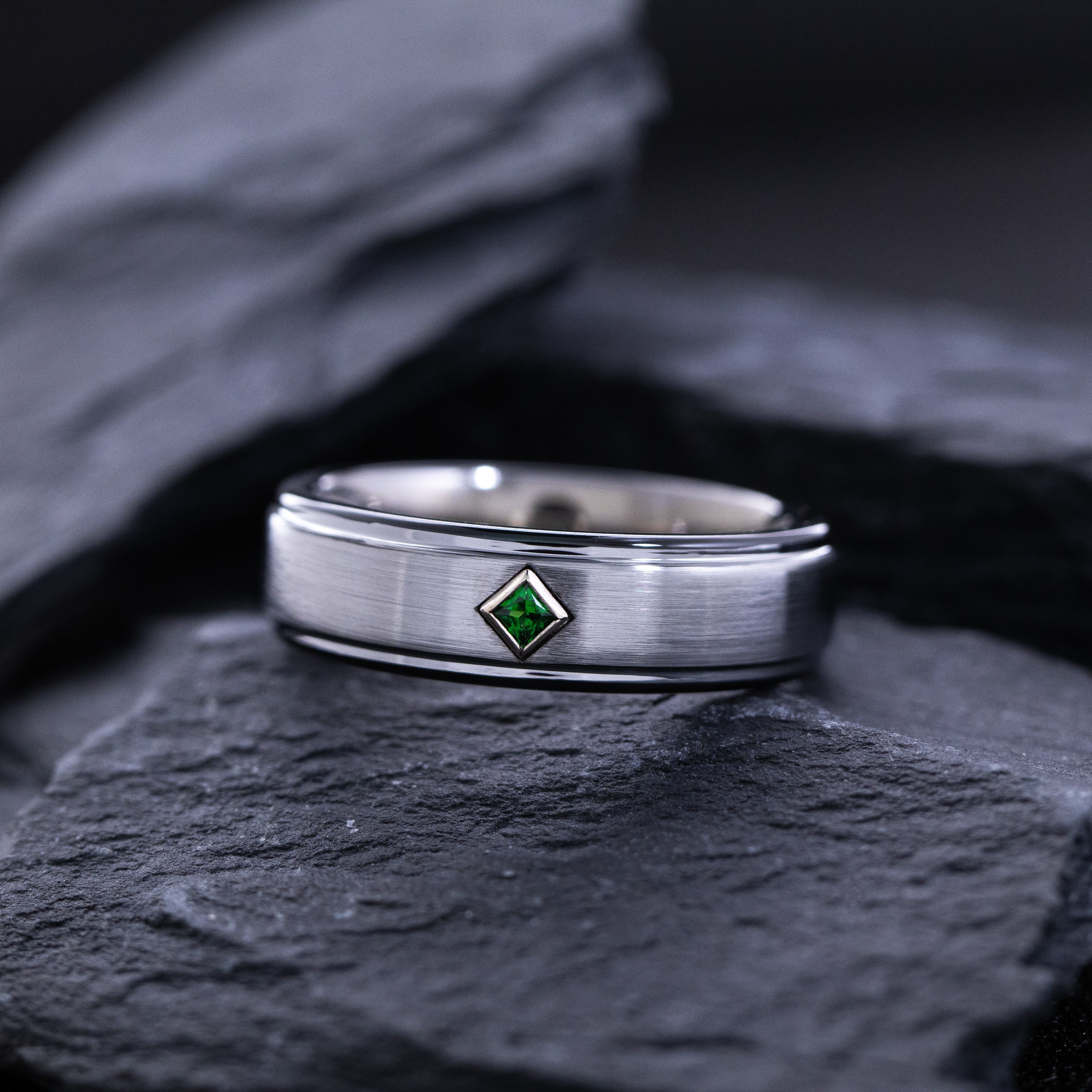 6mm Silver Tungsten Carbide Wedding Ring with Gemstone