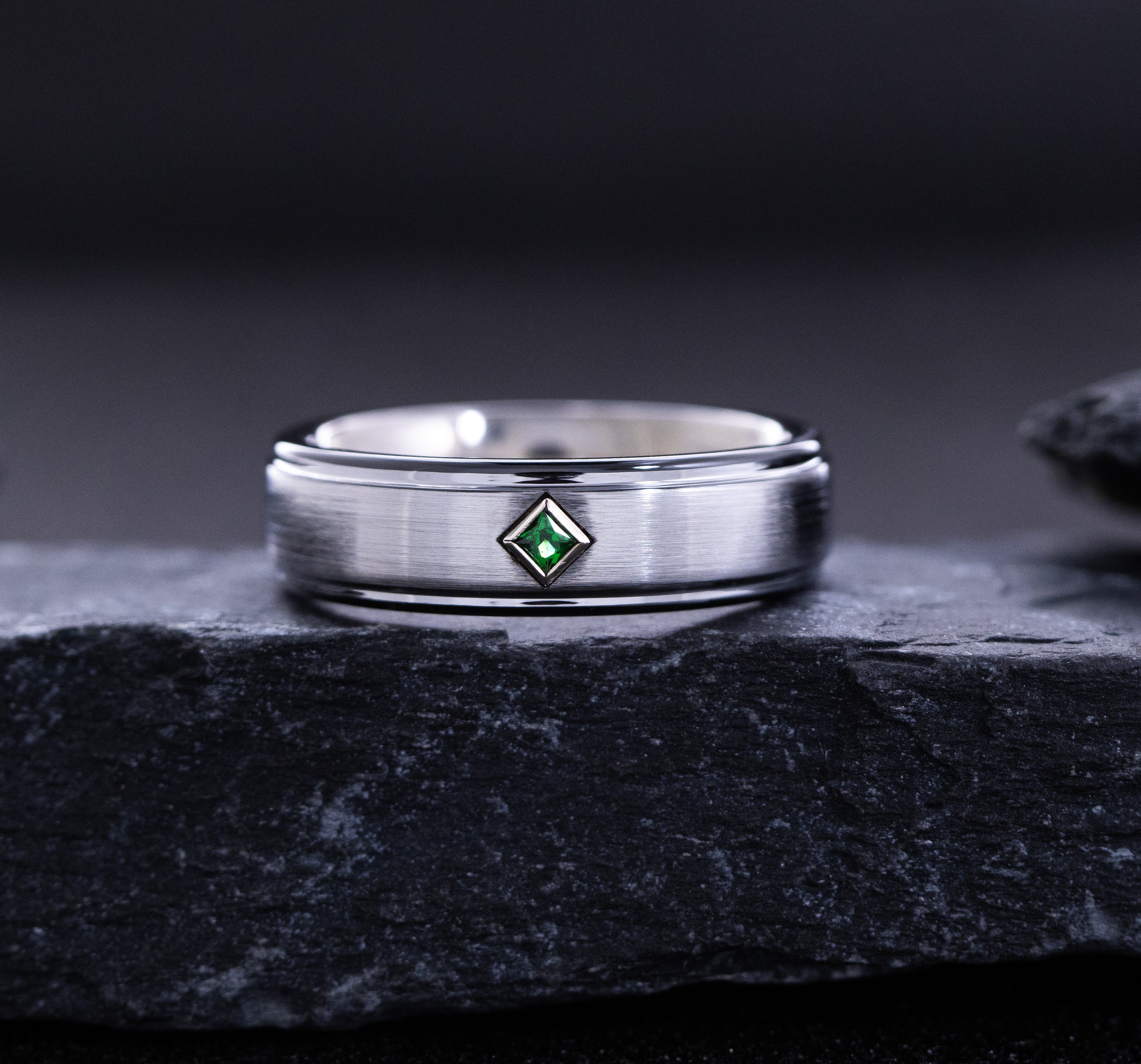 6mm Silver Tungsten Carbide Wedding Ring with Gemstone