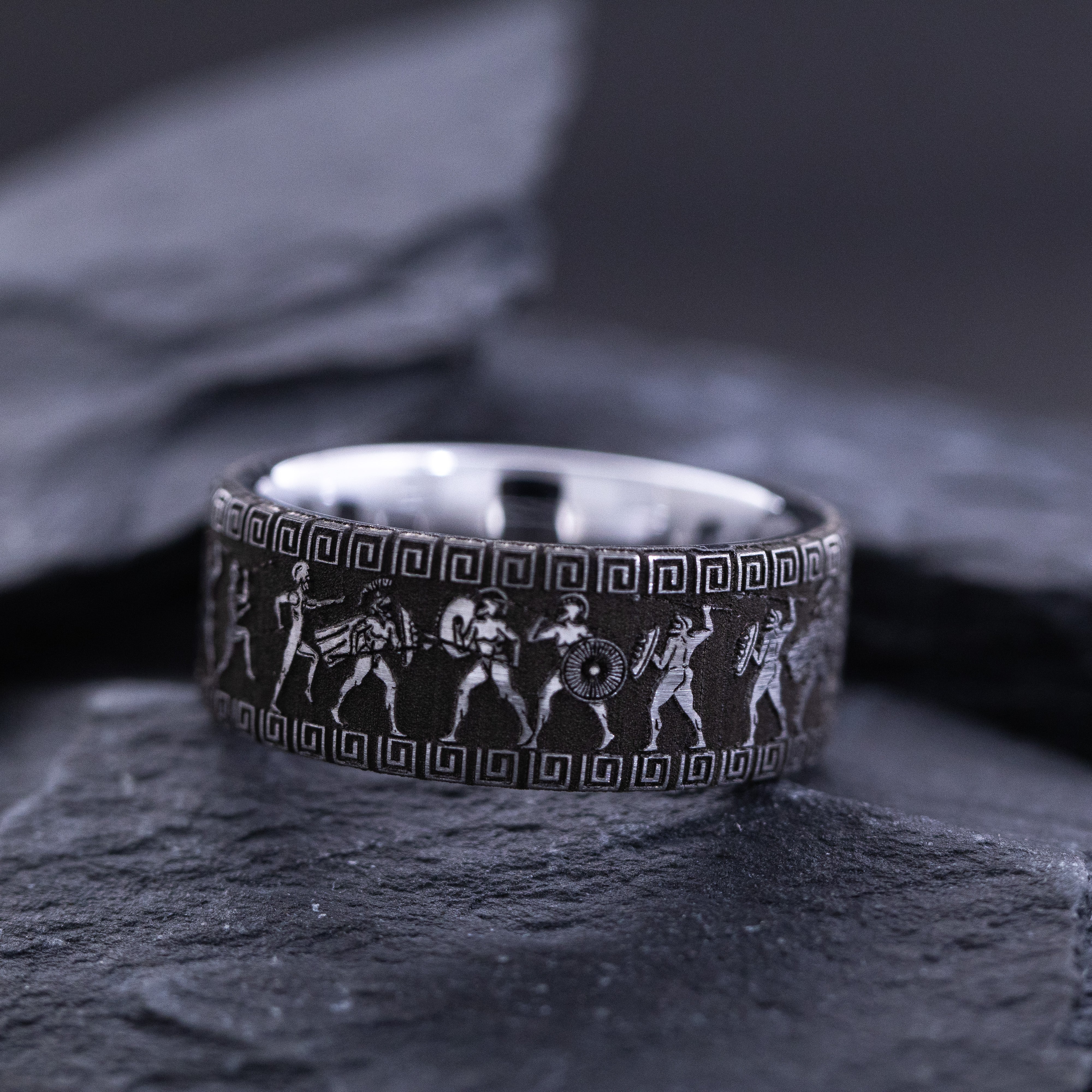 9mm Deep Engraved Tungsten Ring with Ancient Greek Warriors