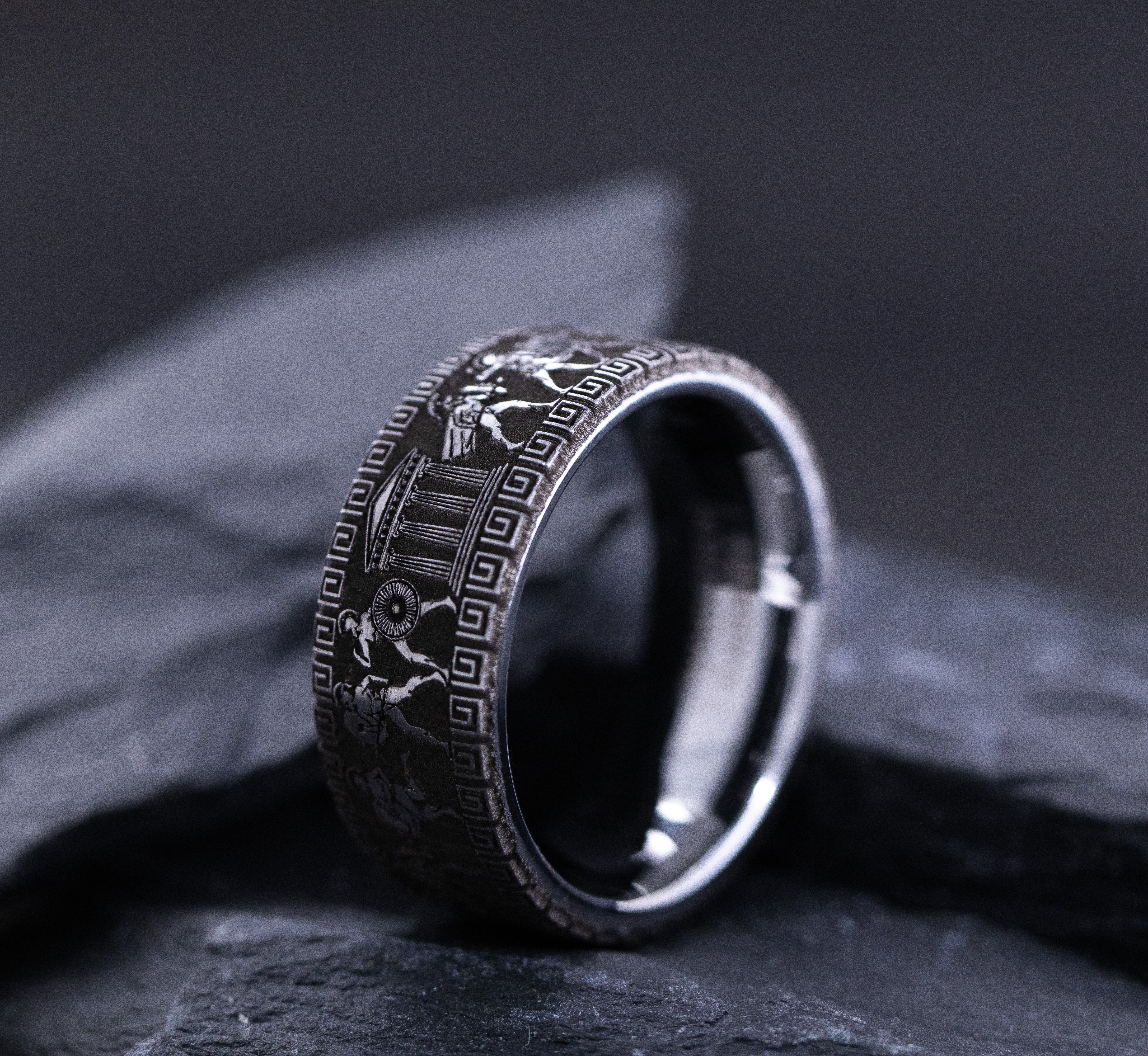 9mm Deep Engraved Tungsten Ring with Ancient Greek Warriors