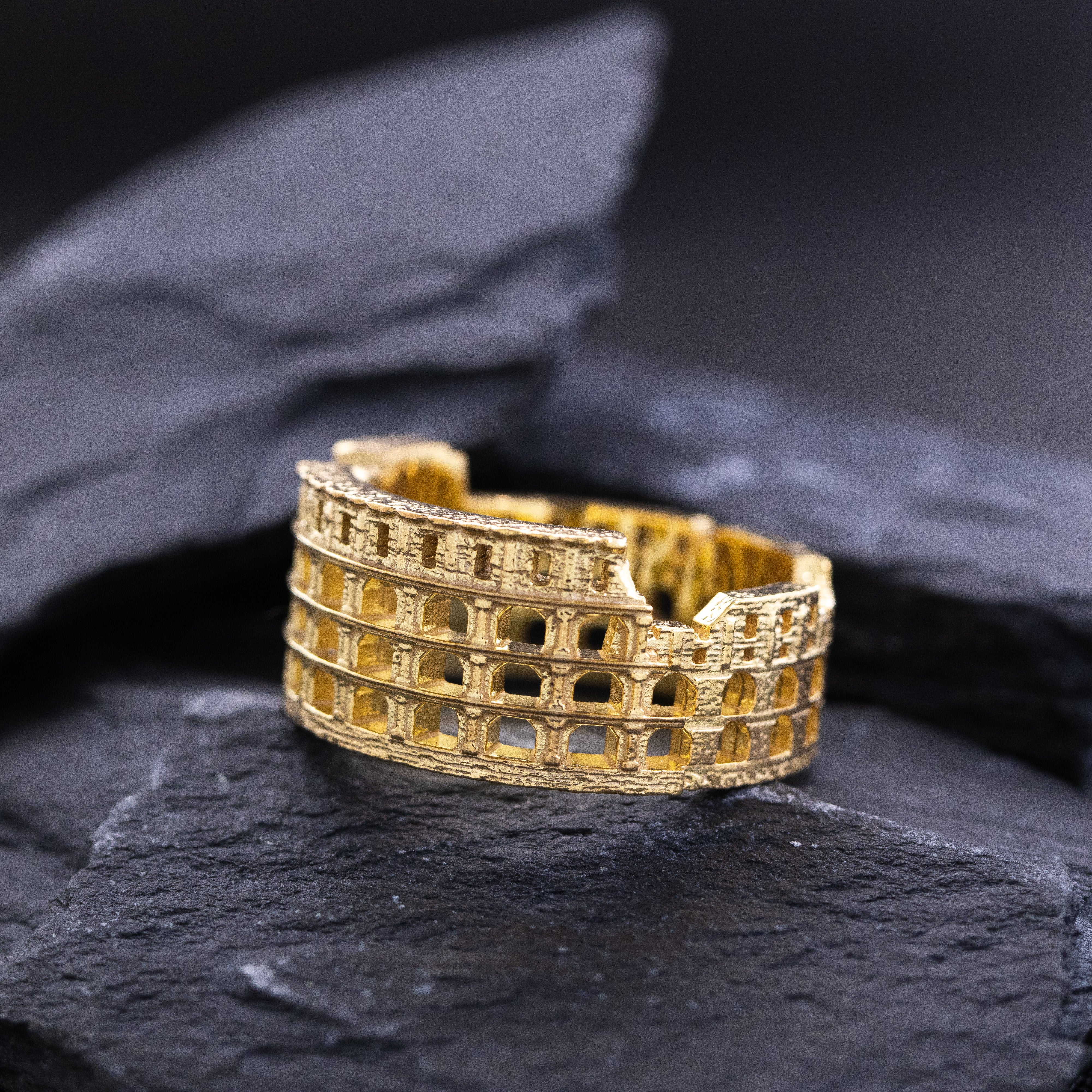Solid 14k and 18k Yellow Gold Roman Colosseum Band