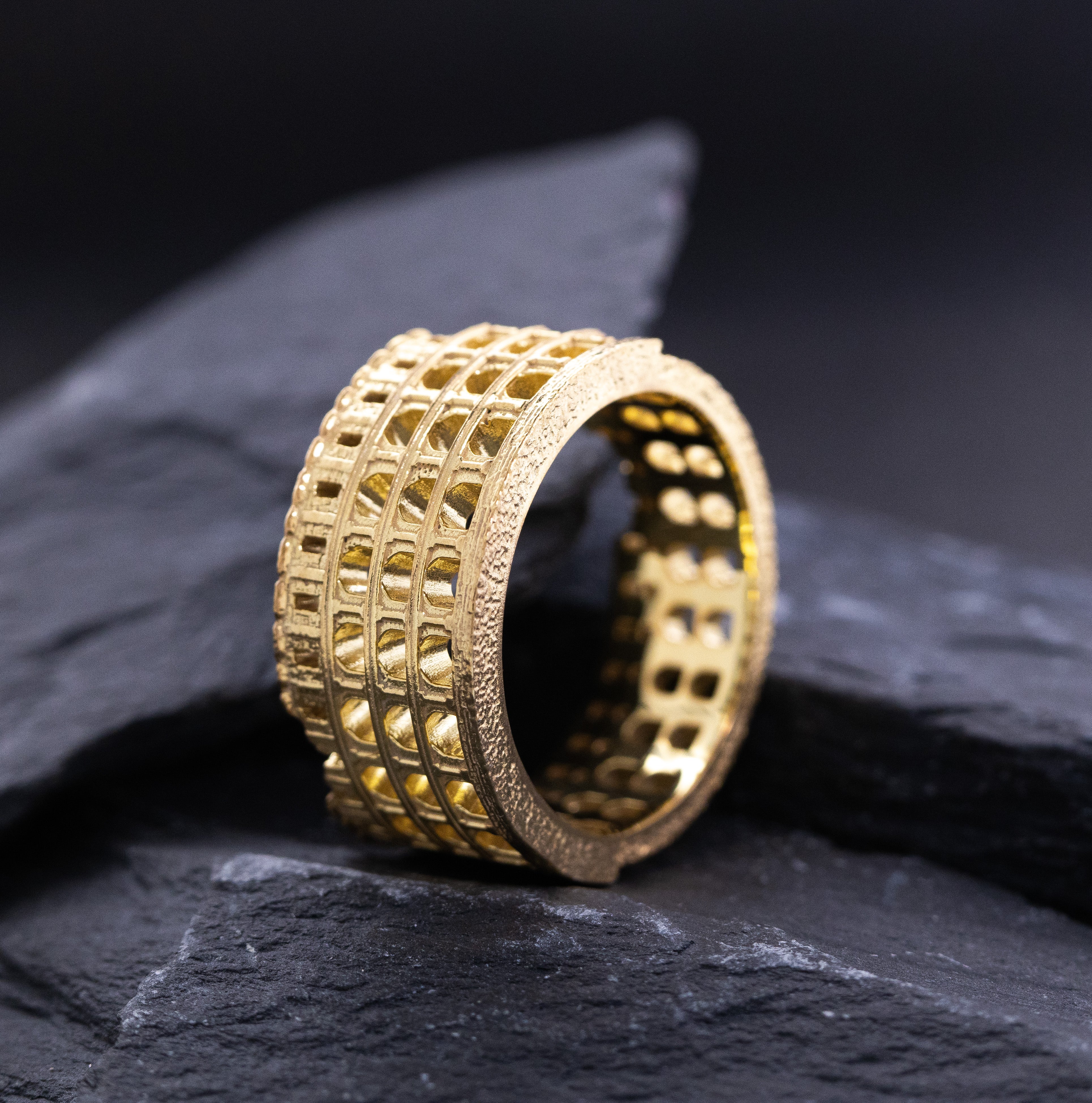 Solid 14k and 18k Yellow Gold Roman Colosseum Band