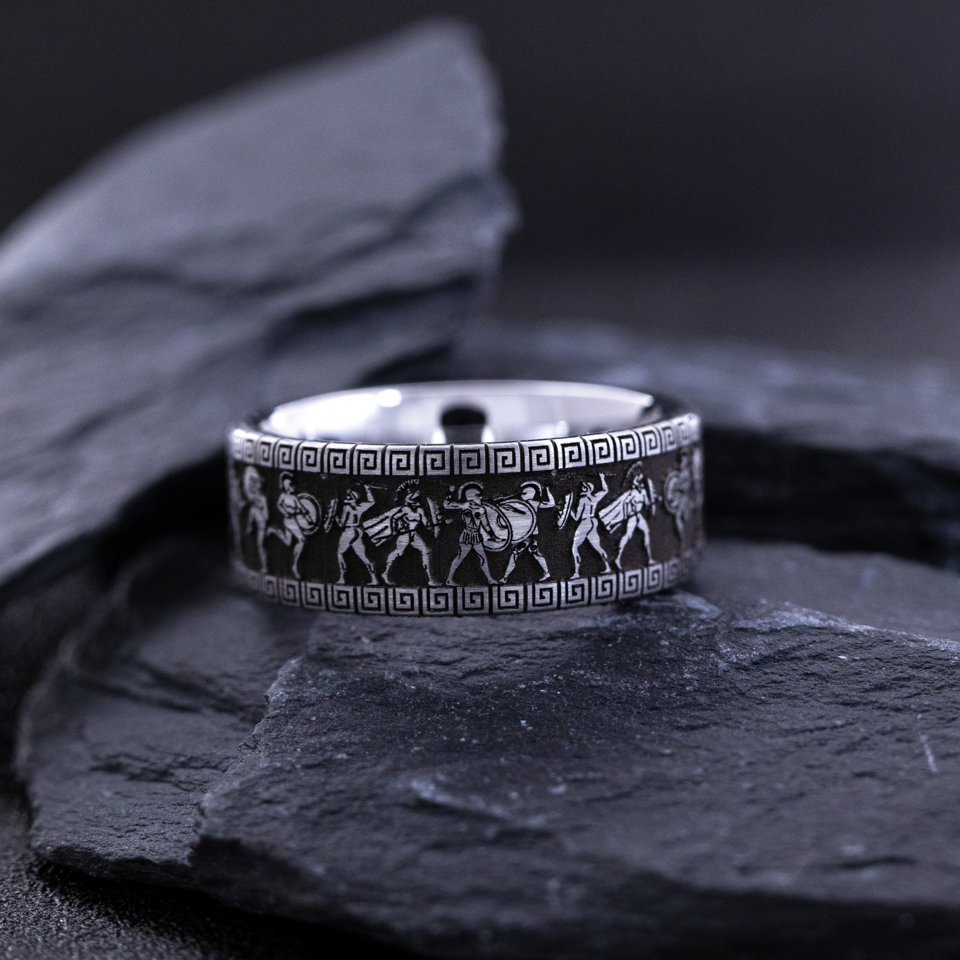 9mm Deep Engraved Tungsten Ring with Ancient Greek Warriors
