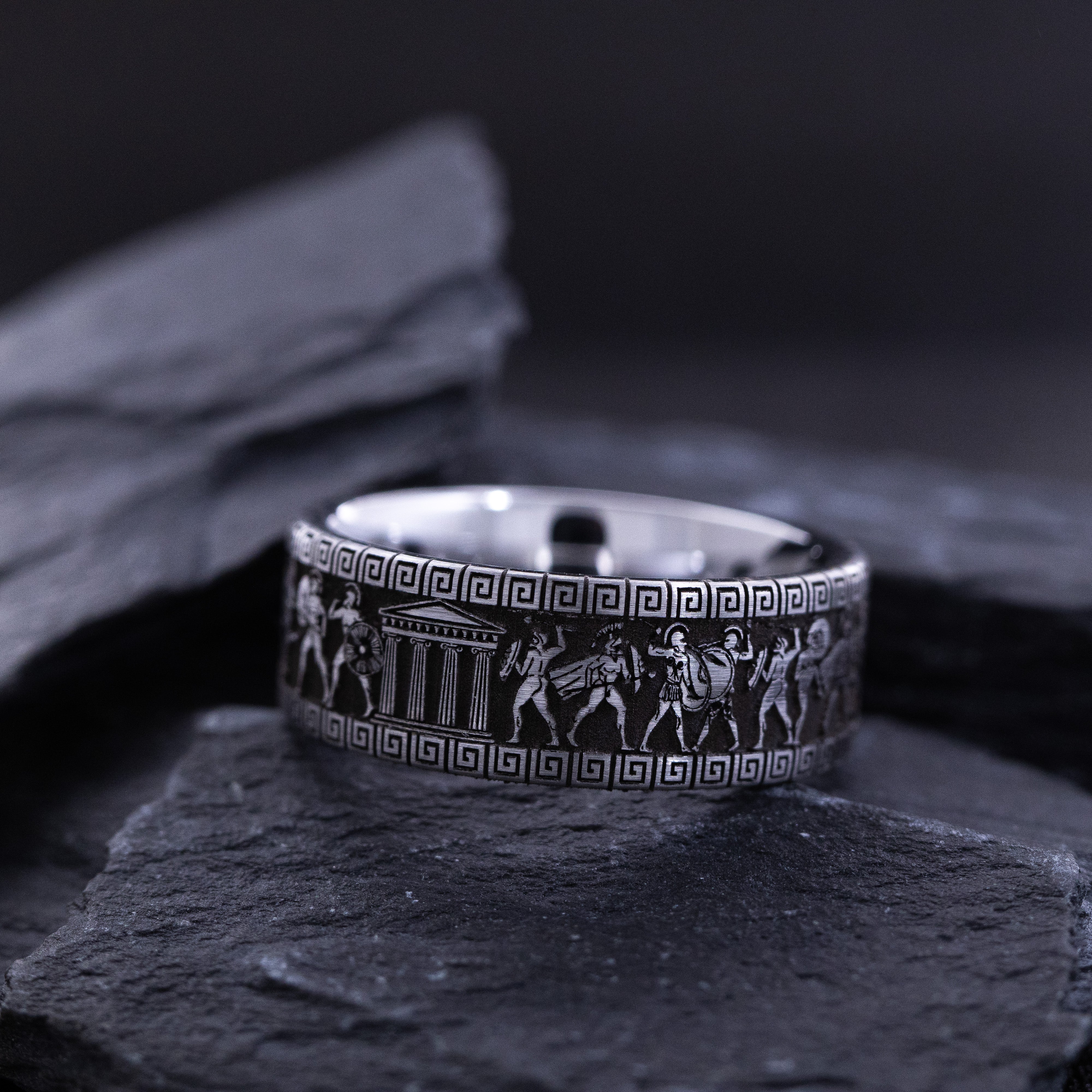 9mm Deep Engraved Tungsten Ring with Ancient Greek Warriors