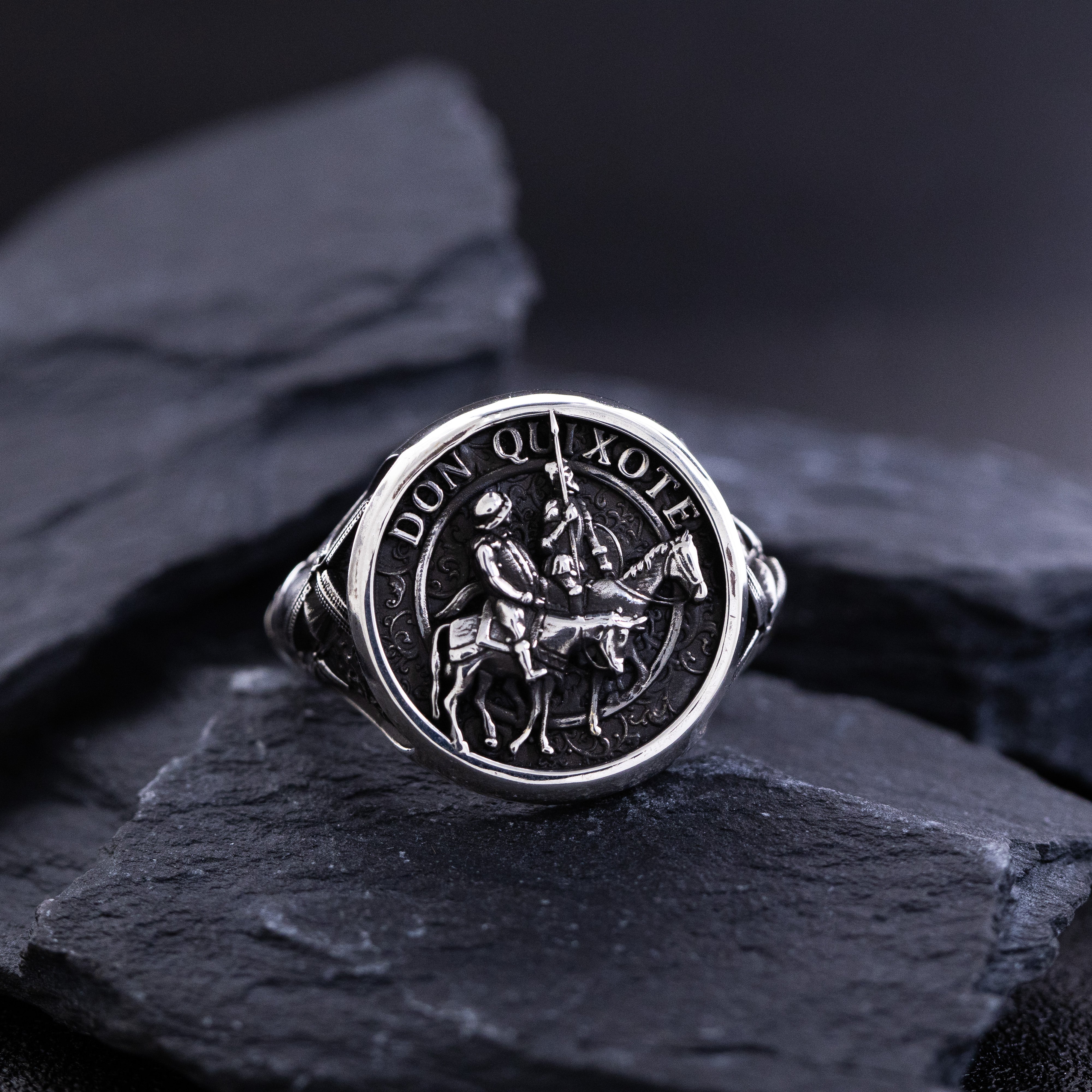 Spanish Style Sterling Silver Signet Ring Inspired Don Quixote