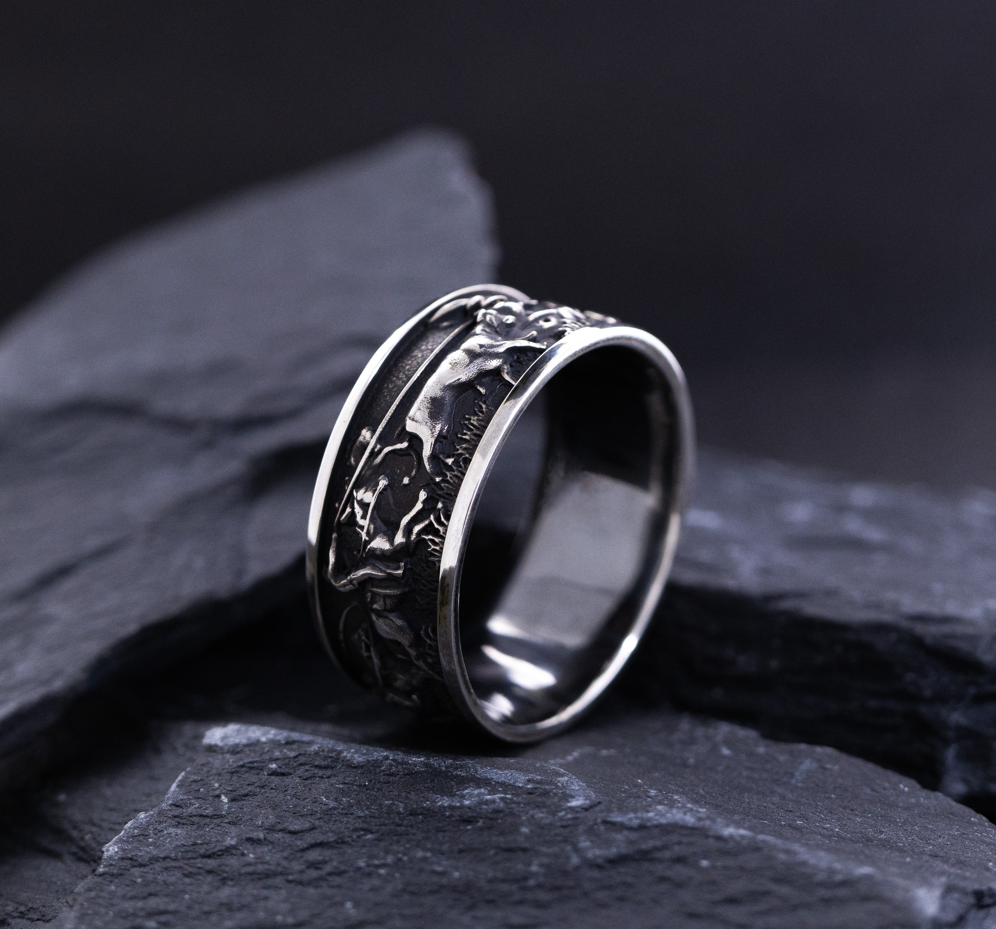 10mm Sterling Silver Band with Western Cowboys