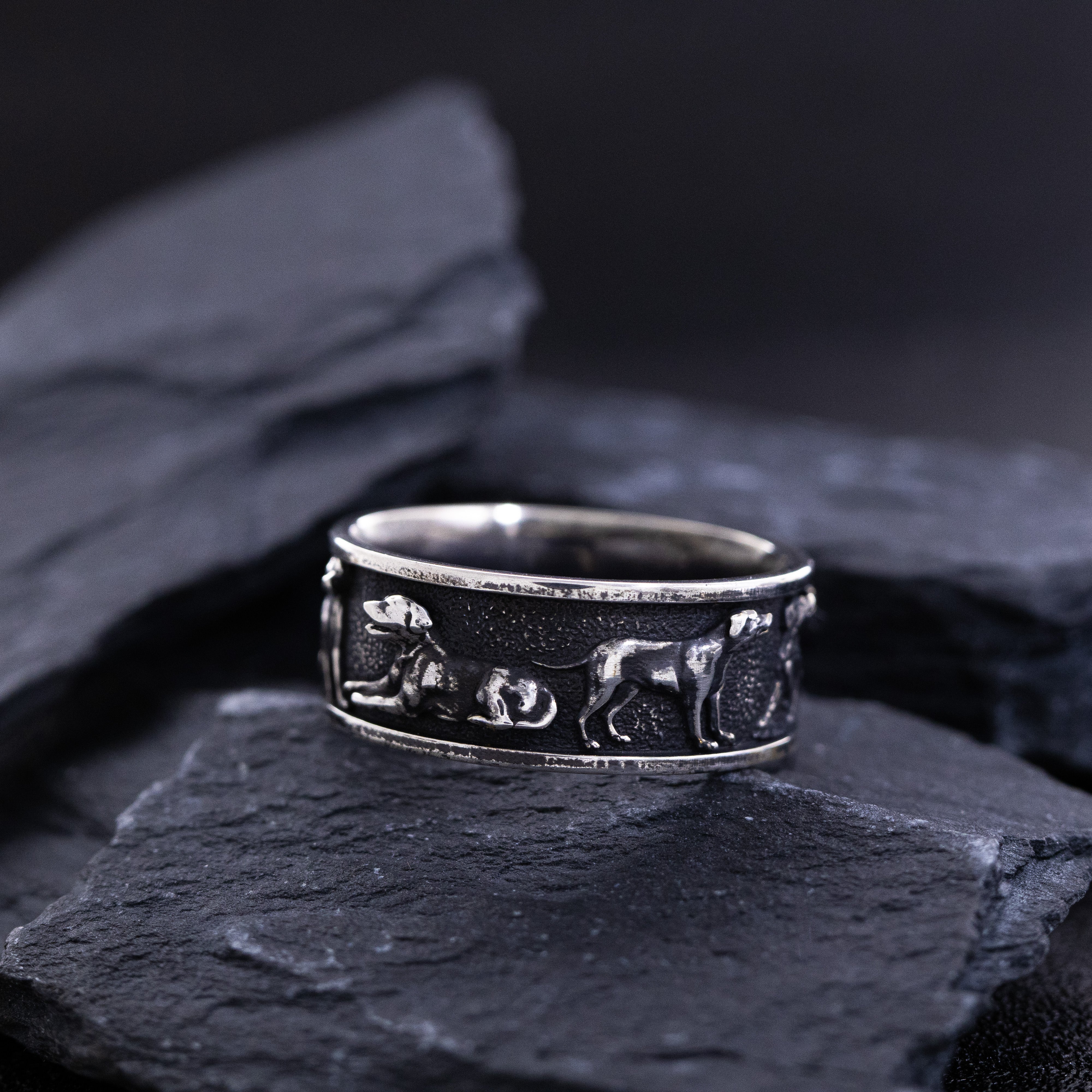 10mm Sterling Silver Band with Dog Reliefs