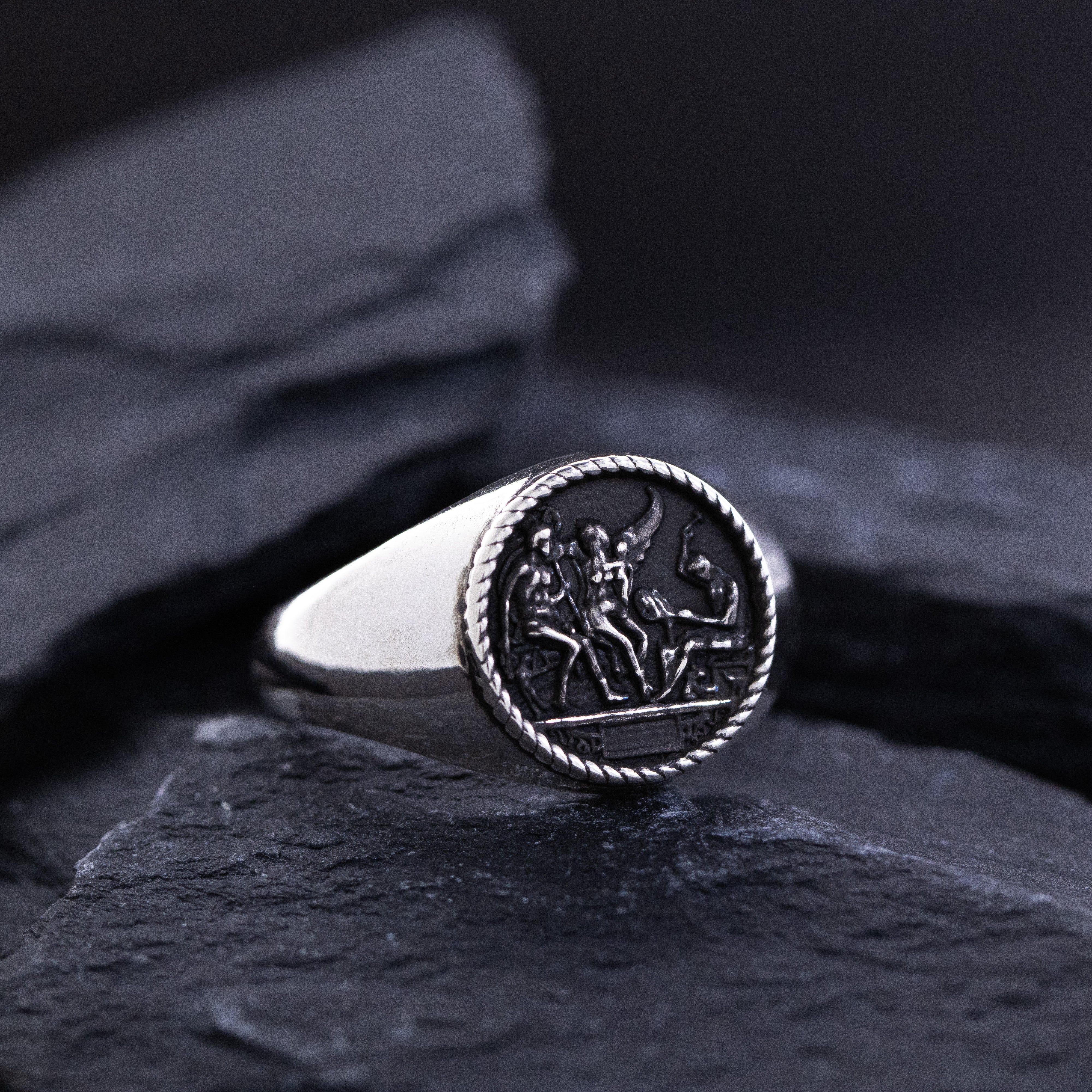 Renaissance Signet Ring, Sterling Silver Ring with Depiction of Roman Deities