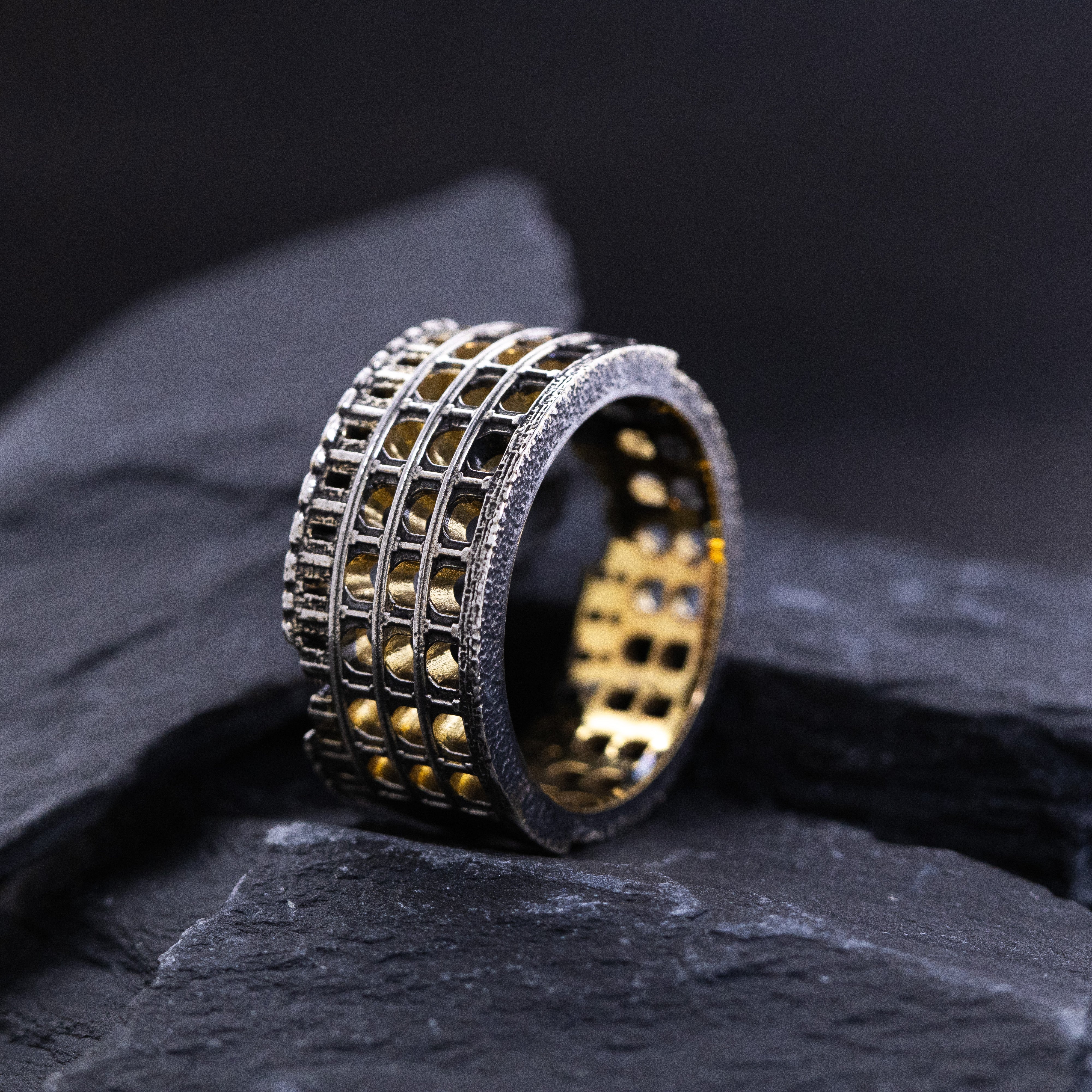 Yellow Gold Plated and Sterling Silver Roman Colosseum Band