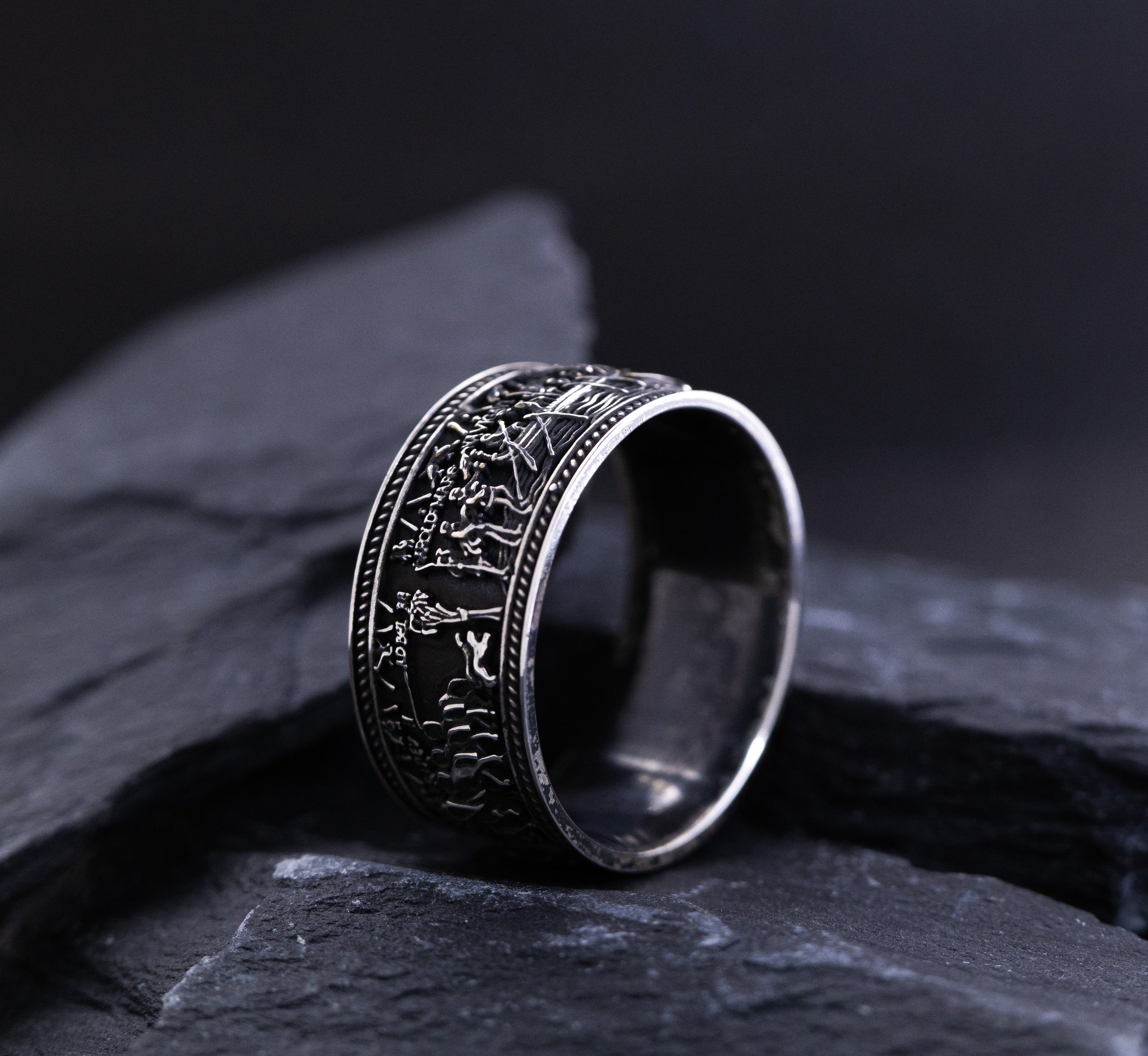 Sterling Silver Black Band with Bayeux Tapestry Relief