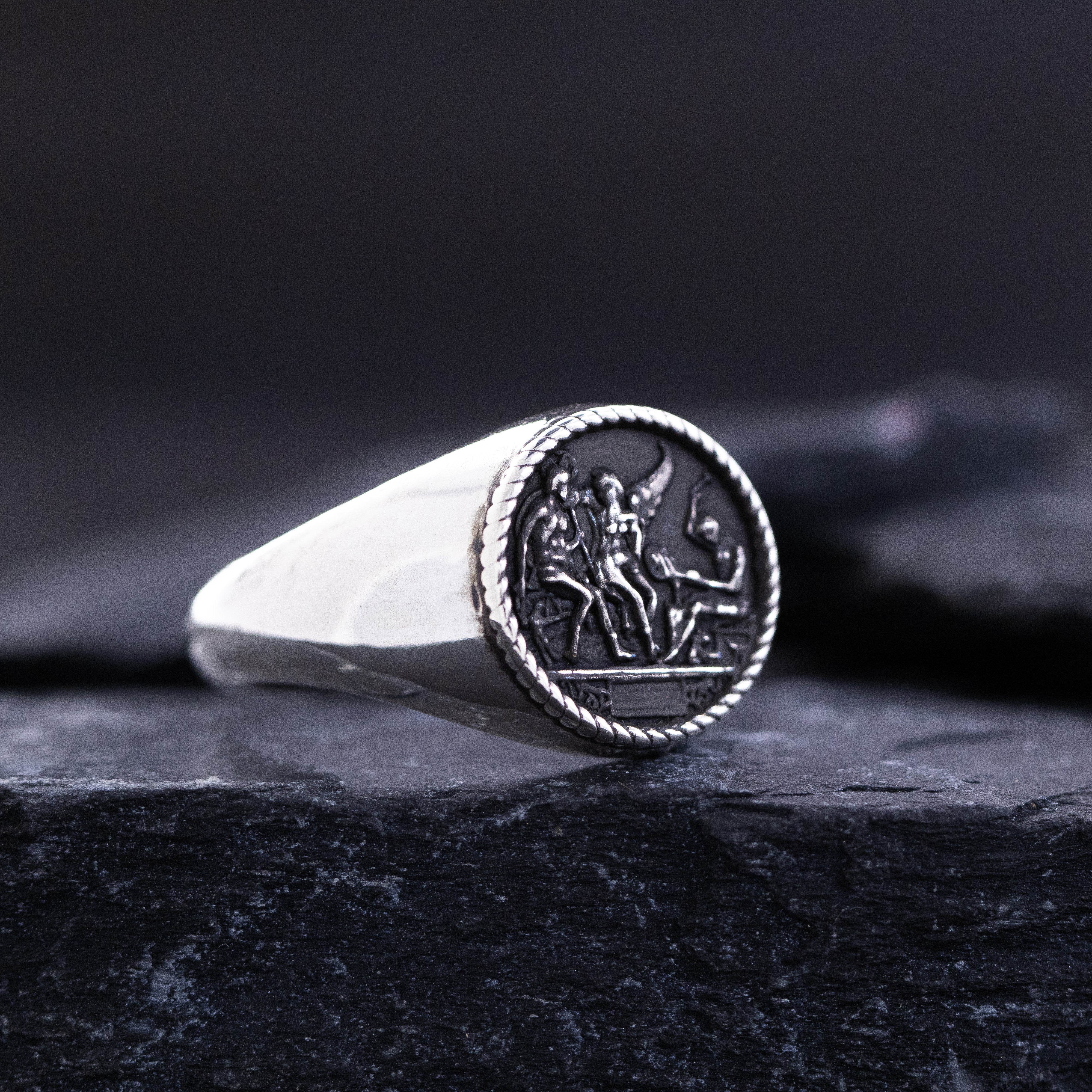 Renaissance Signet Ring, Sterling Silver Ring with Depiction of Roman Deities