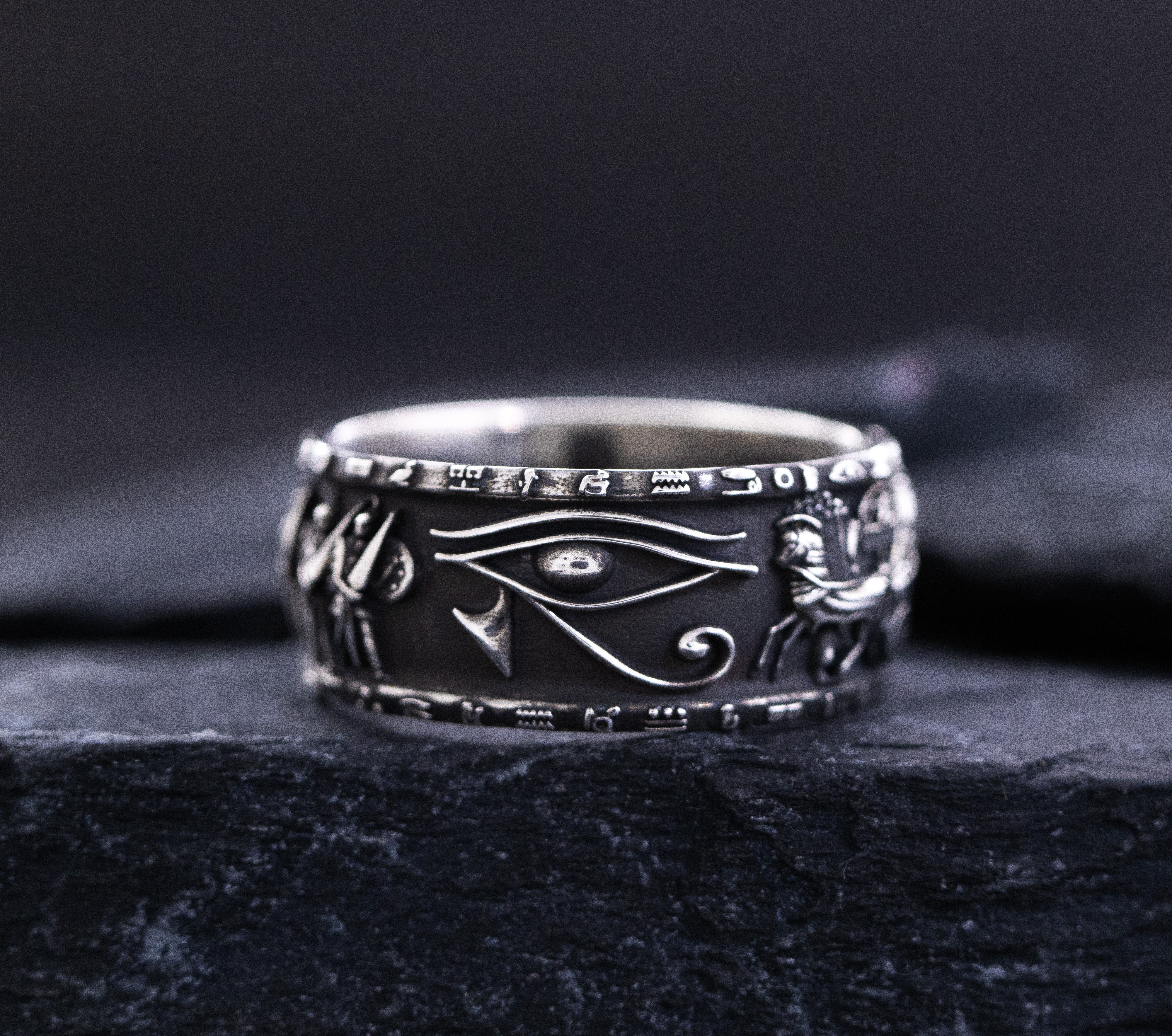 10mm Custom, Oxidized Sterling Silver Ring with Egyptian Battle of Kadesh Depiction