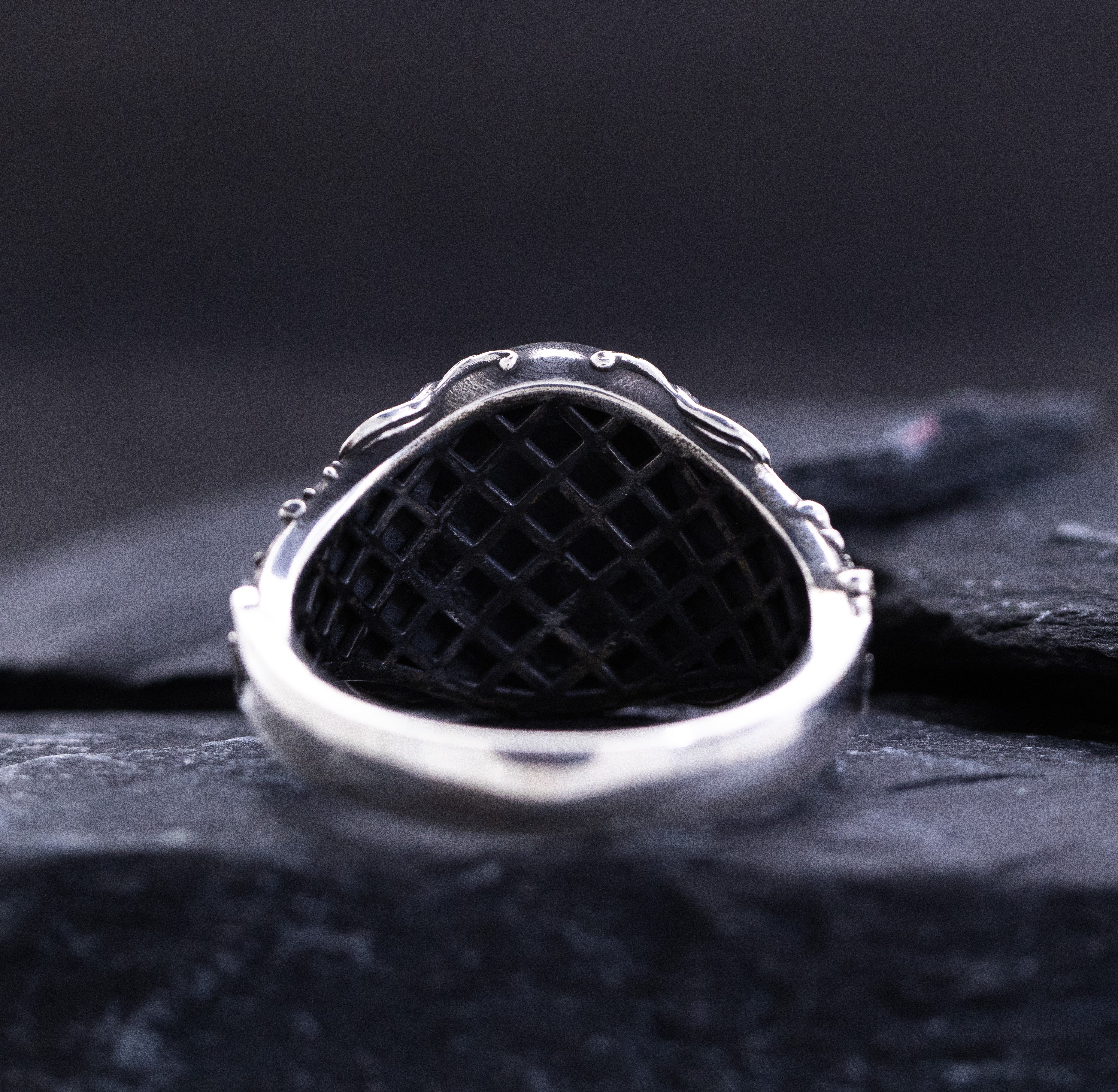 Elvish Signet Ring, Oxidized Sterling Silver Ring with Floral Patterns