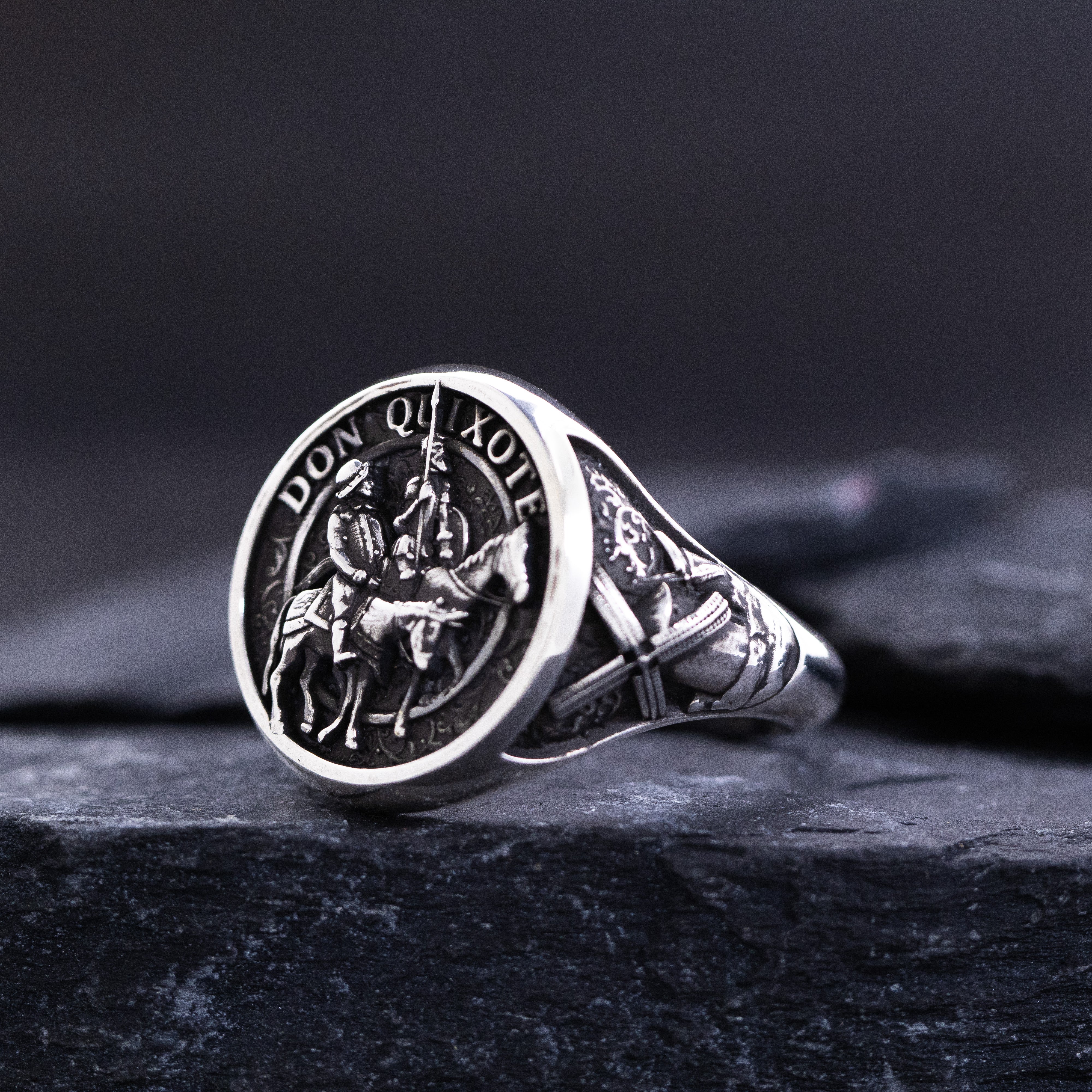 Spanish Style Sterling Silver Signet Ring Inspired Don Quixote