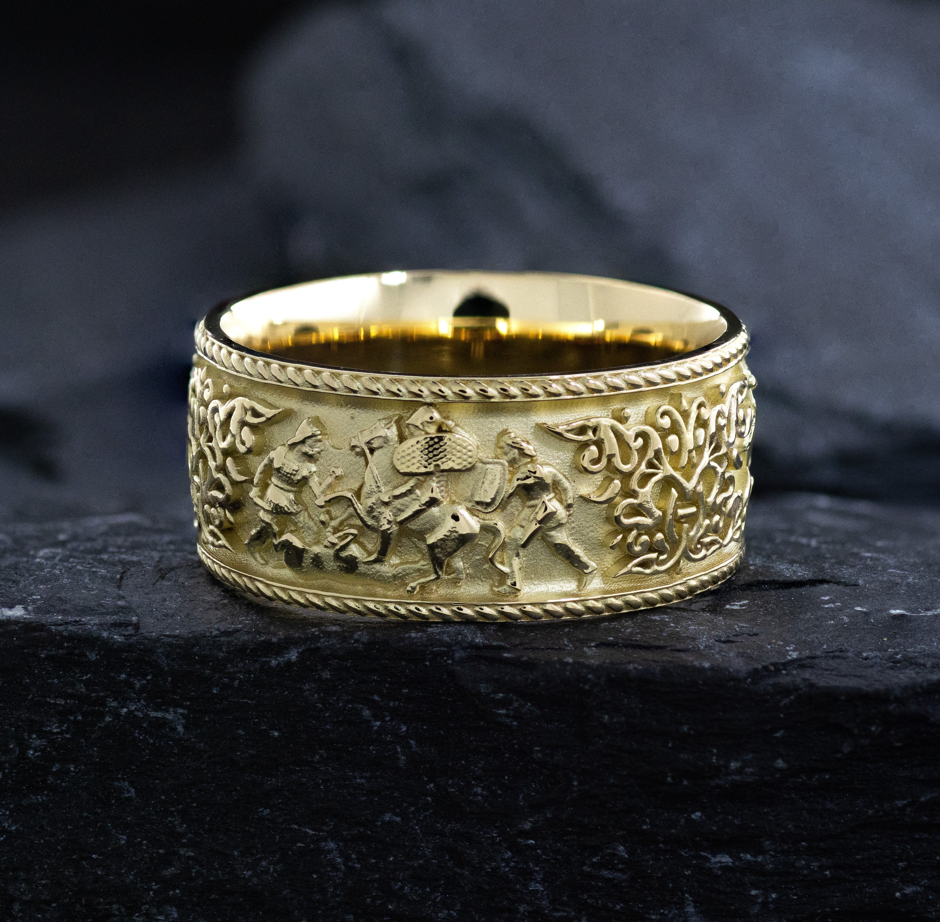 10mm Custom Made, Dome Shaped, 14k Solid Yellow Gold Scythian Ring