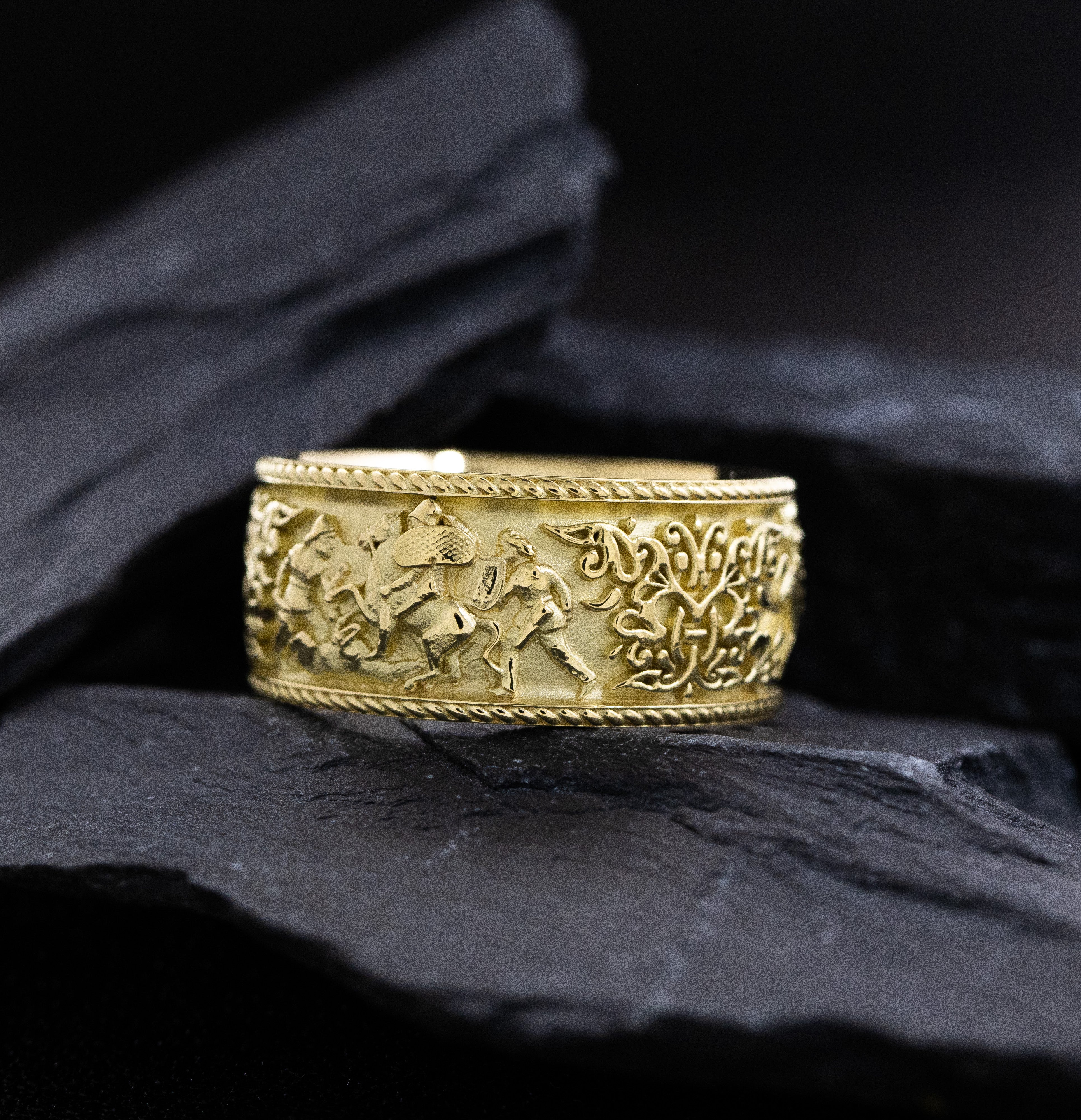 10mm Custom Made, Dome Shaped, 14k Solid Yellow Gold Scythian Ring